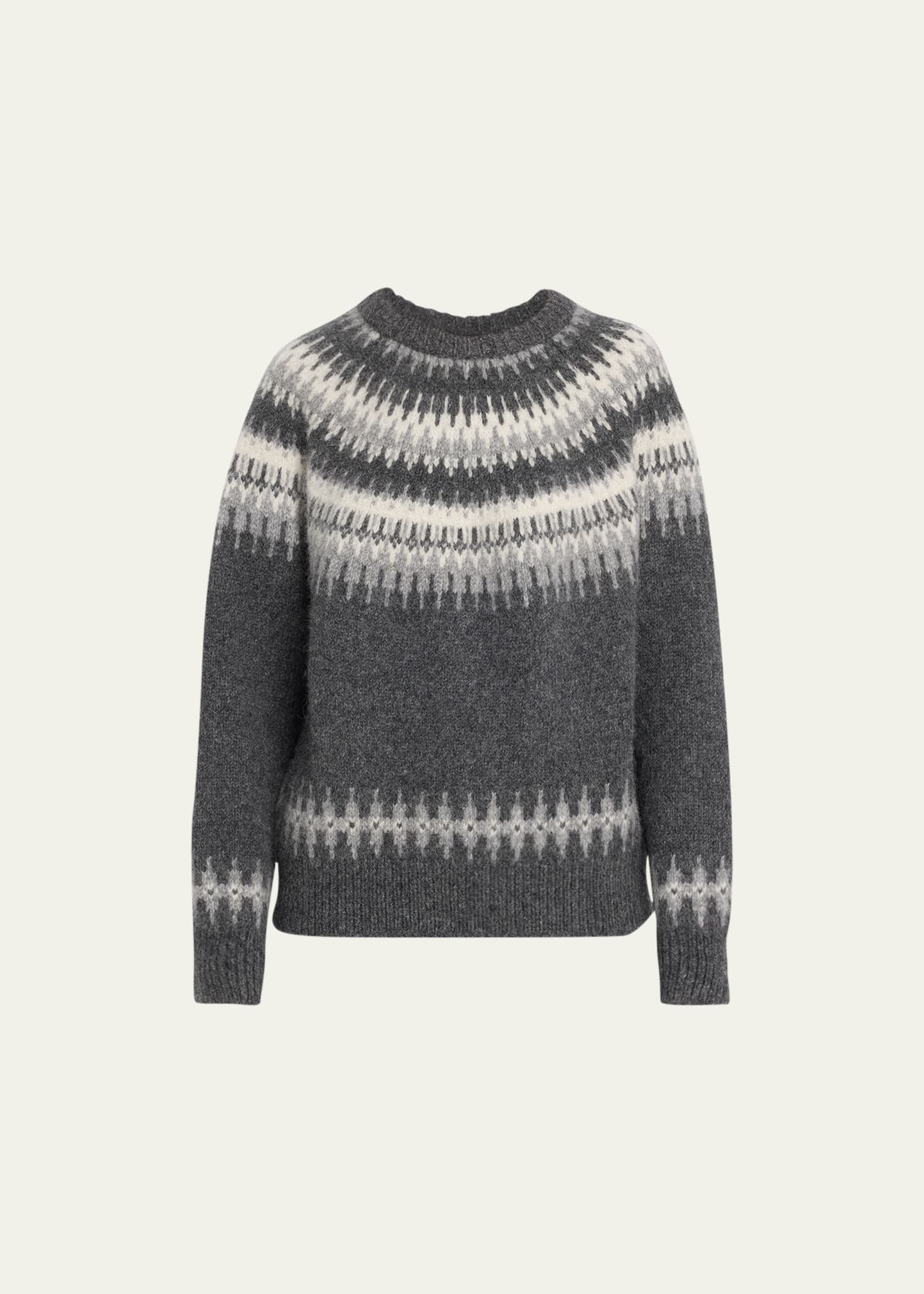 Shop Nili Lotan Genevive Intarsia Alpaca Sweater In Grey Fair Isle