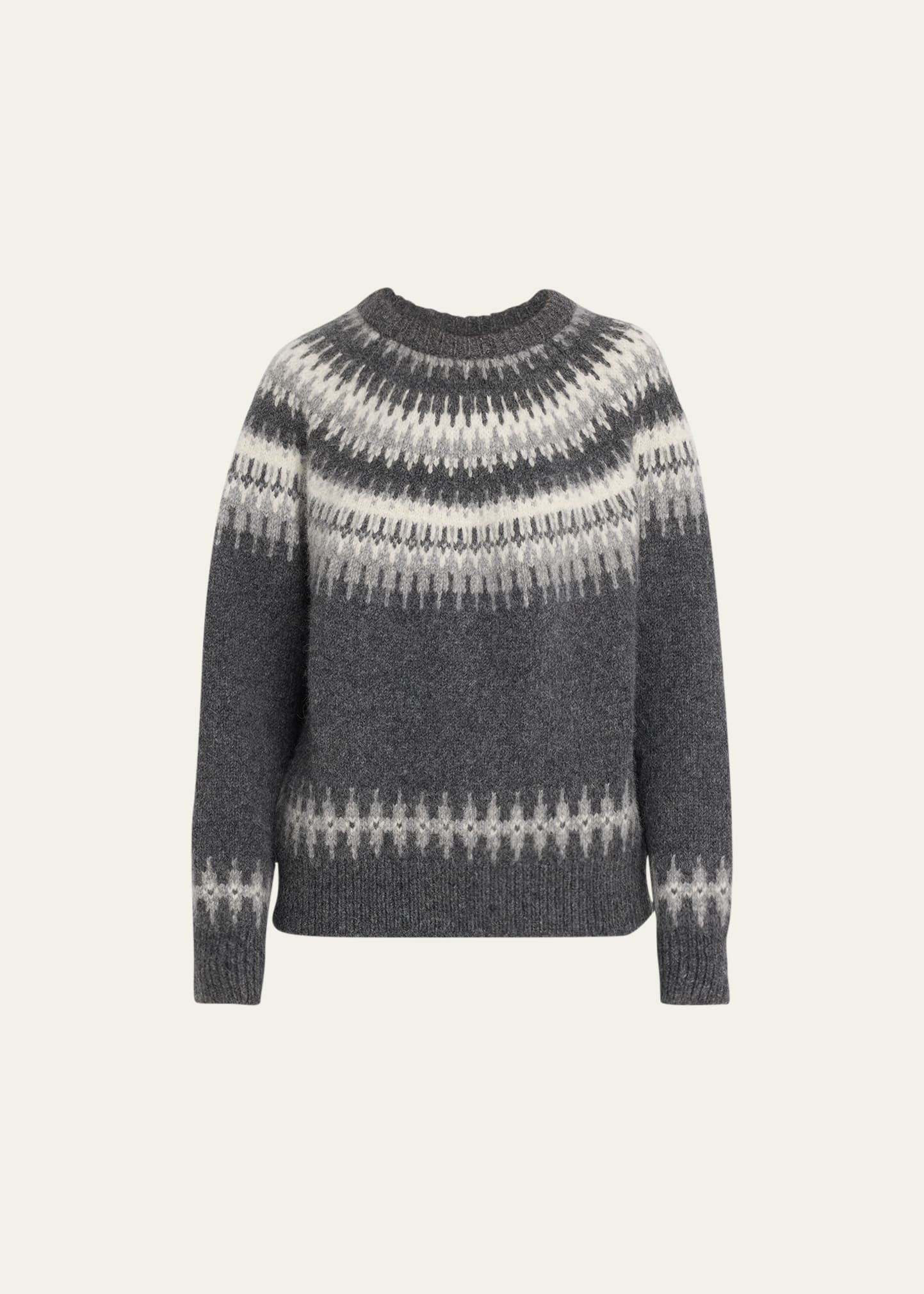 Nili Lotan Genevive Intarsia Alpaca Sweater In Grey Fair Isle