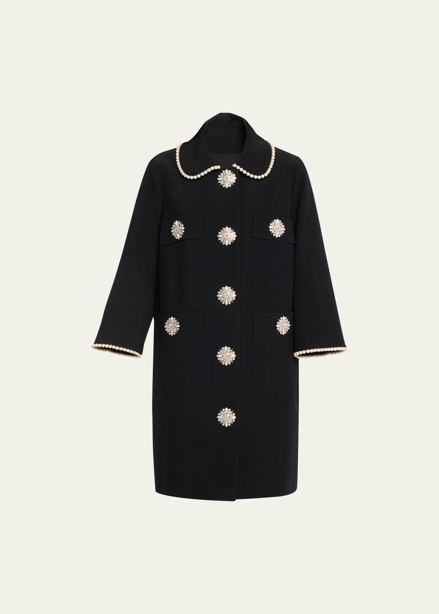 Andrew Gn Collared Viscose Jewel Button Coat In Black