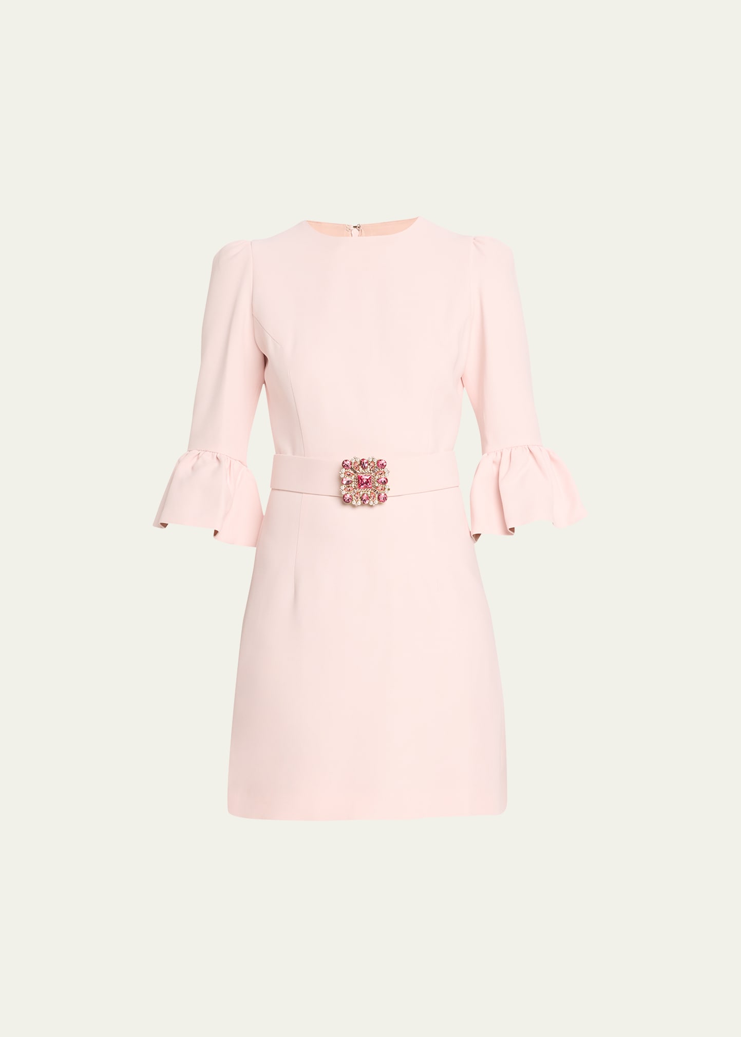 Andrew Gn Flared-sleeve Crystal Belted Mini Dress In Pink