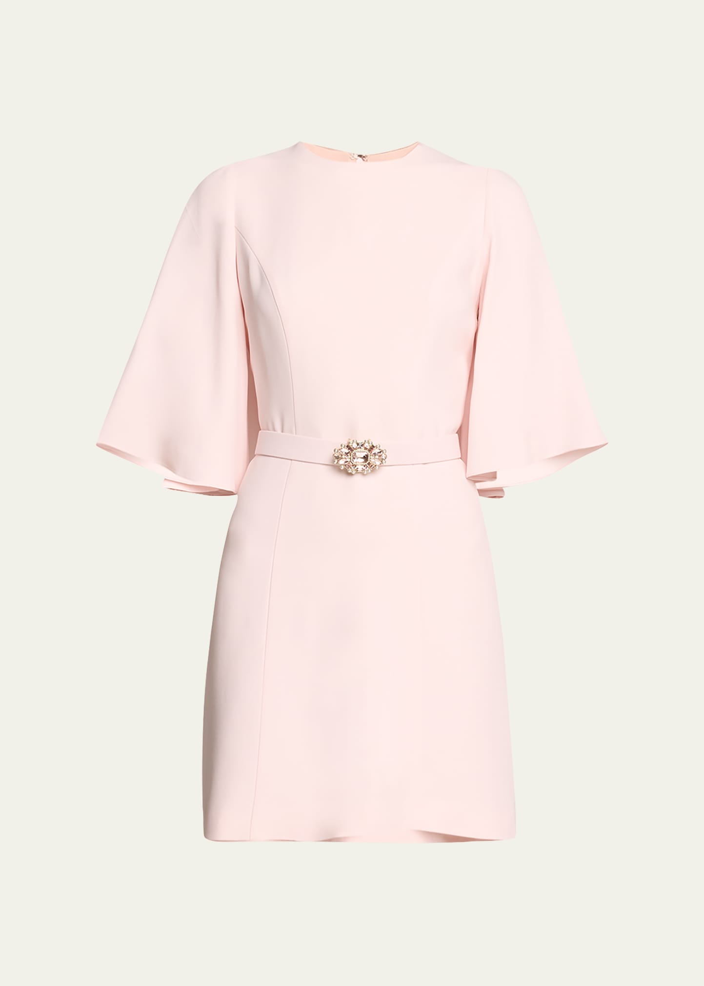 Andrew Gn Wide-sleeve Crystal Belted Mini Dress In Pink