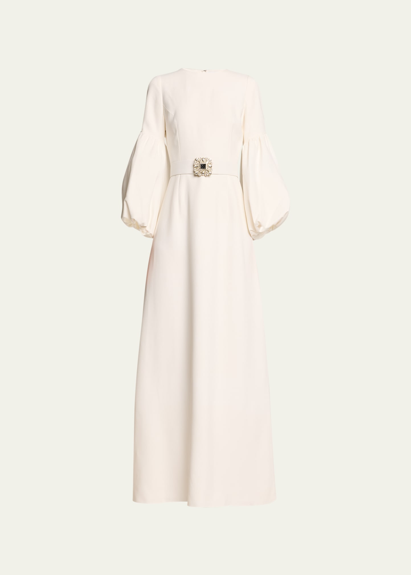 Puff-Sleeve Belted Gown