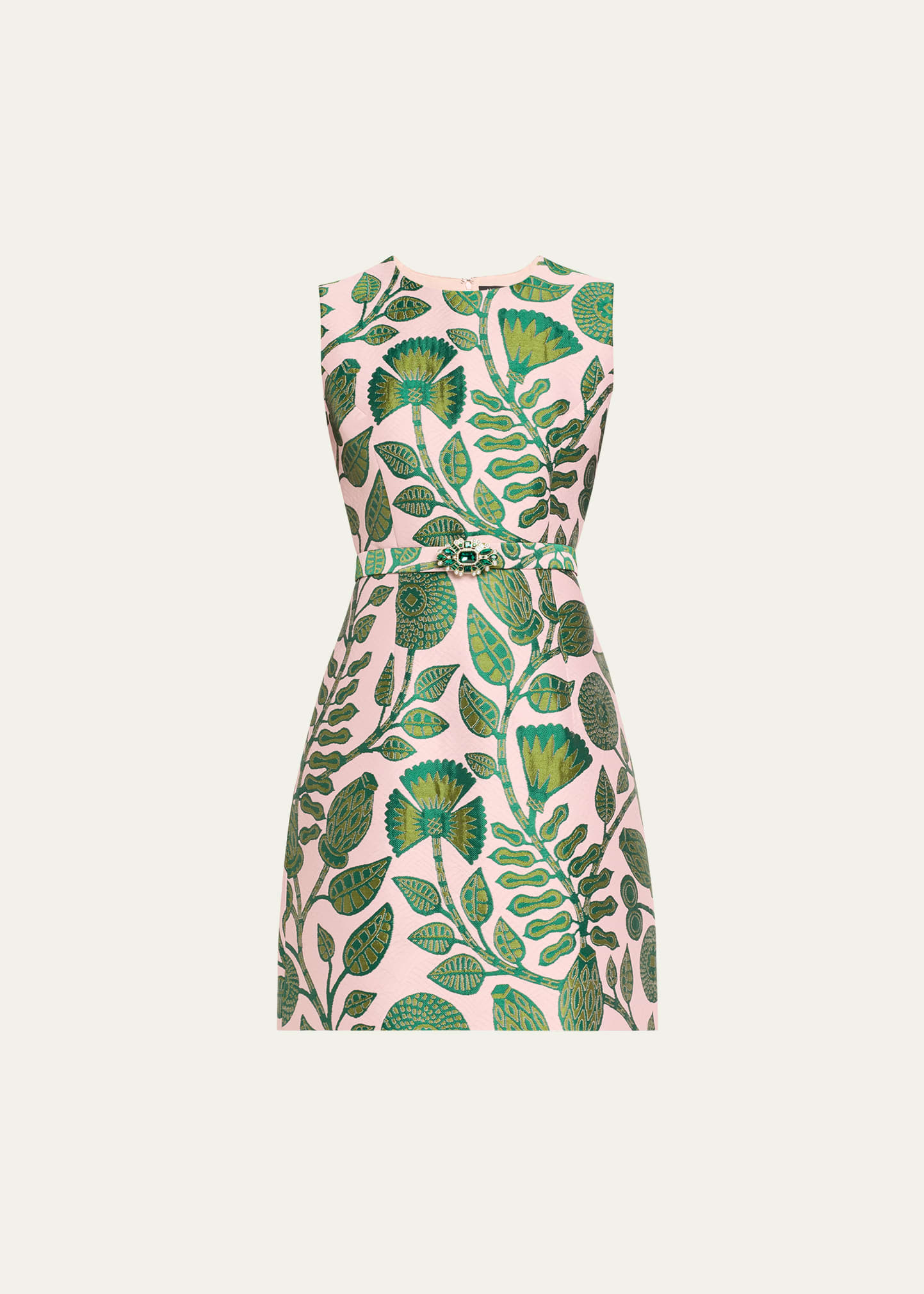 Andrew Gn Leaf Print Mini Dress In Pinkgreen