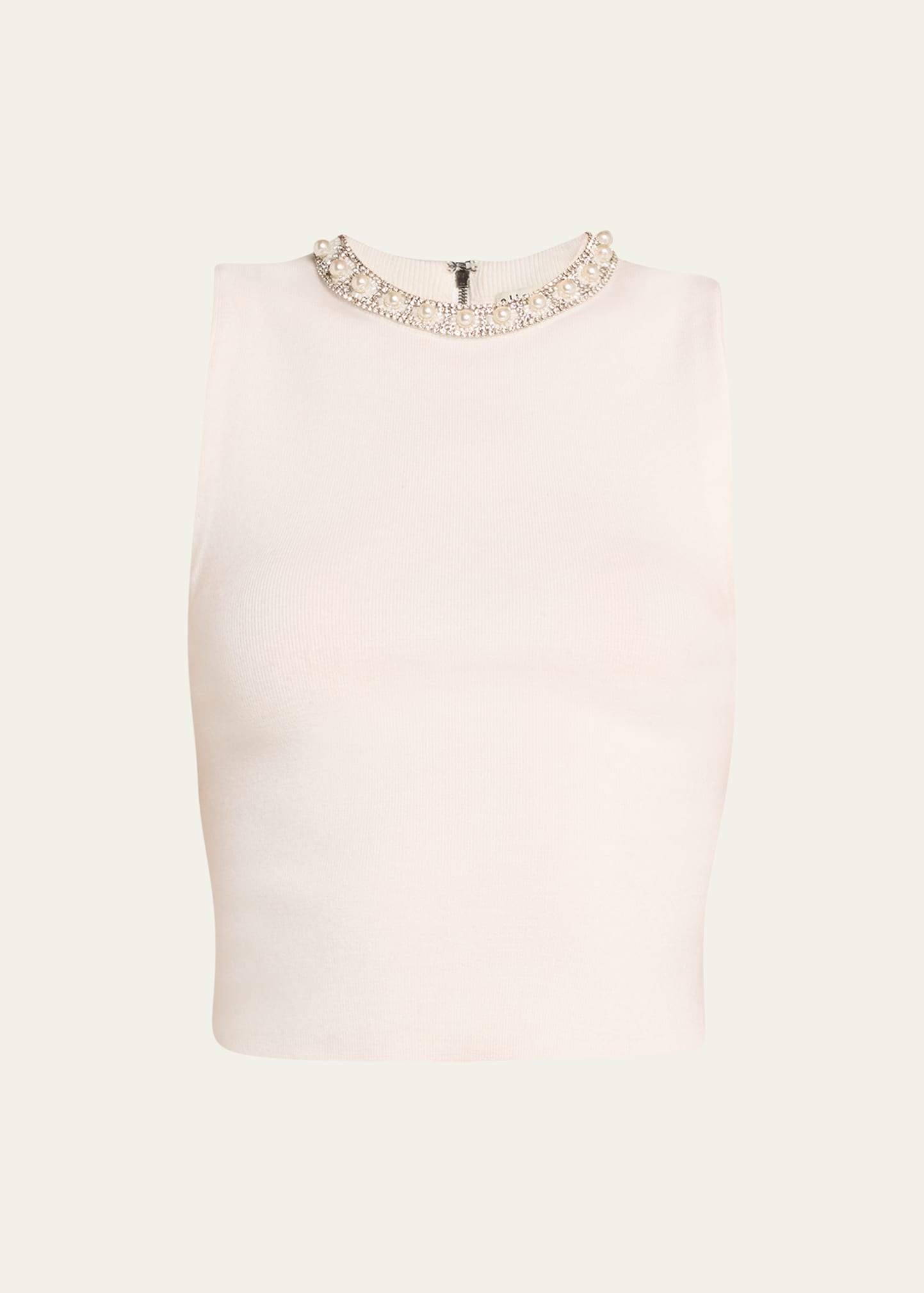 Alice And Olivia Amity Embellished Cropped Tank Top In Soft White