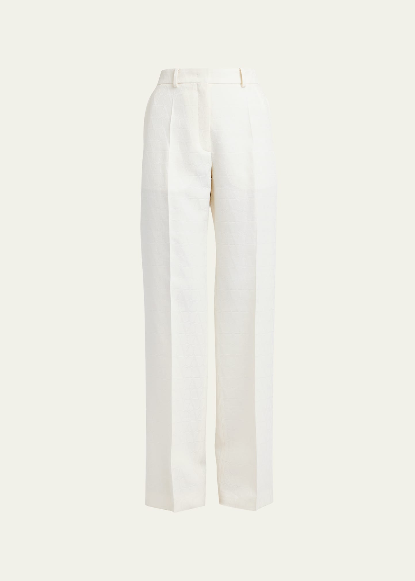 Shop Valentino Tonal Logo Wide Leg Trousers In Ivory