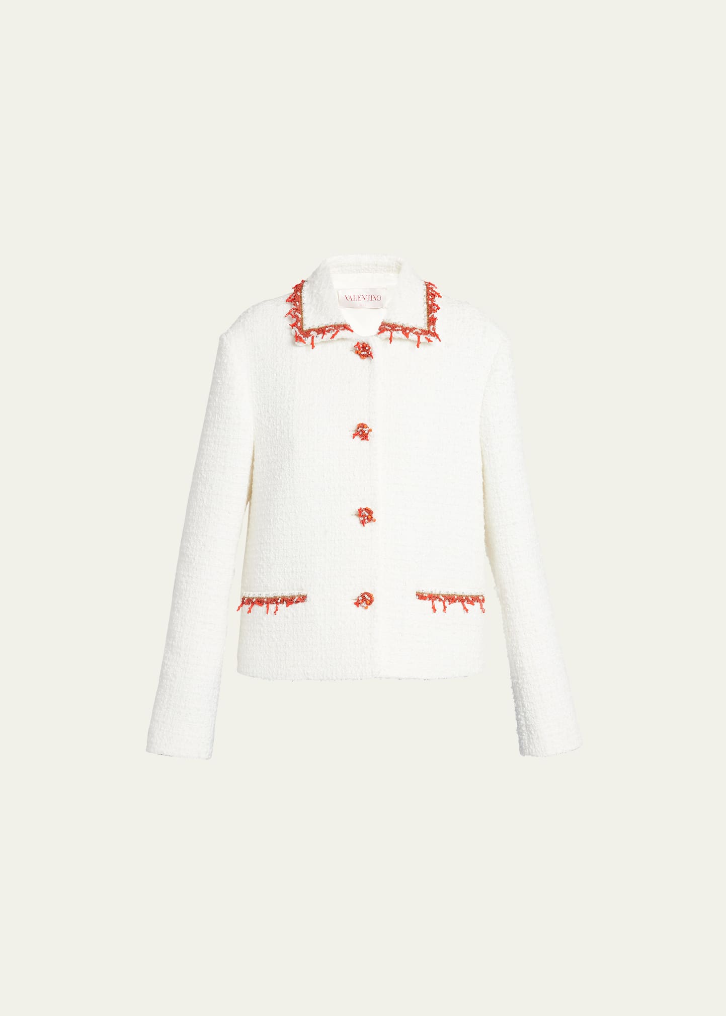Valentino Coral-embroidered Boucle Blazer In Ivory Multi