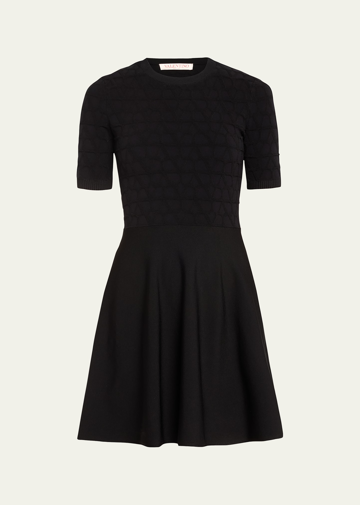 Shop Valentino V Logo Knit Short Sleeve Mini Dress In Black