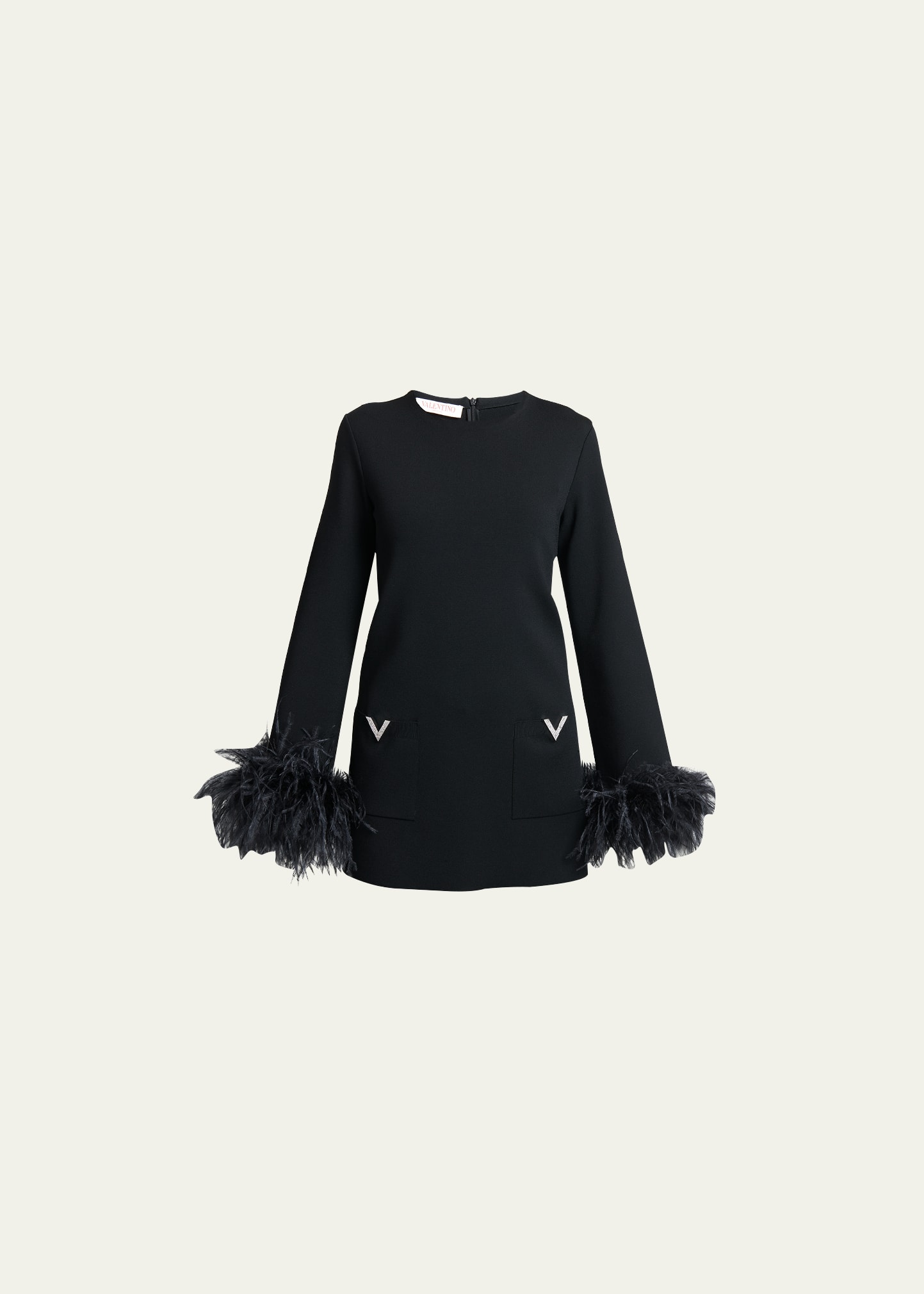 Shop Valentino Feather-cuff Knit Tunic Top In Black