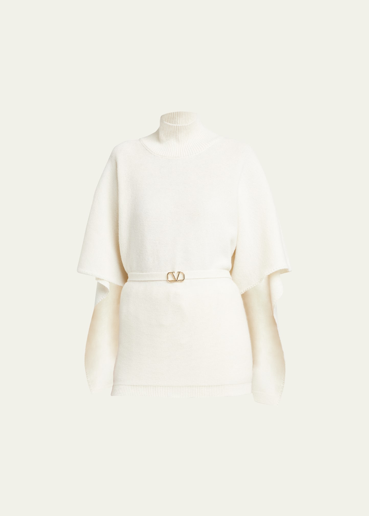 Shop Valentino V Logo Belted Turtleneck Cape Sweater In Ivory