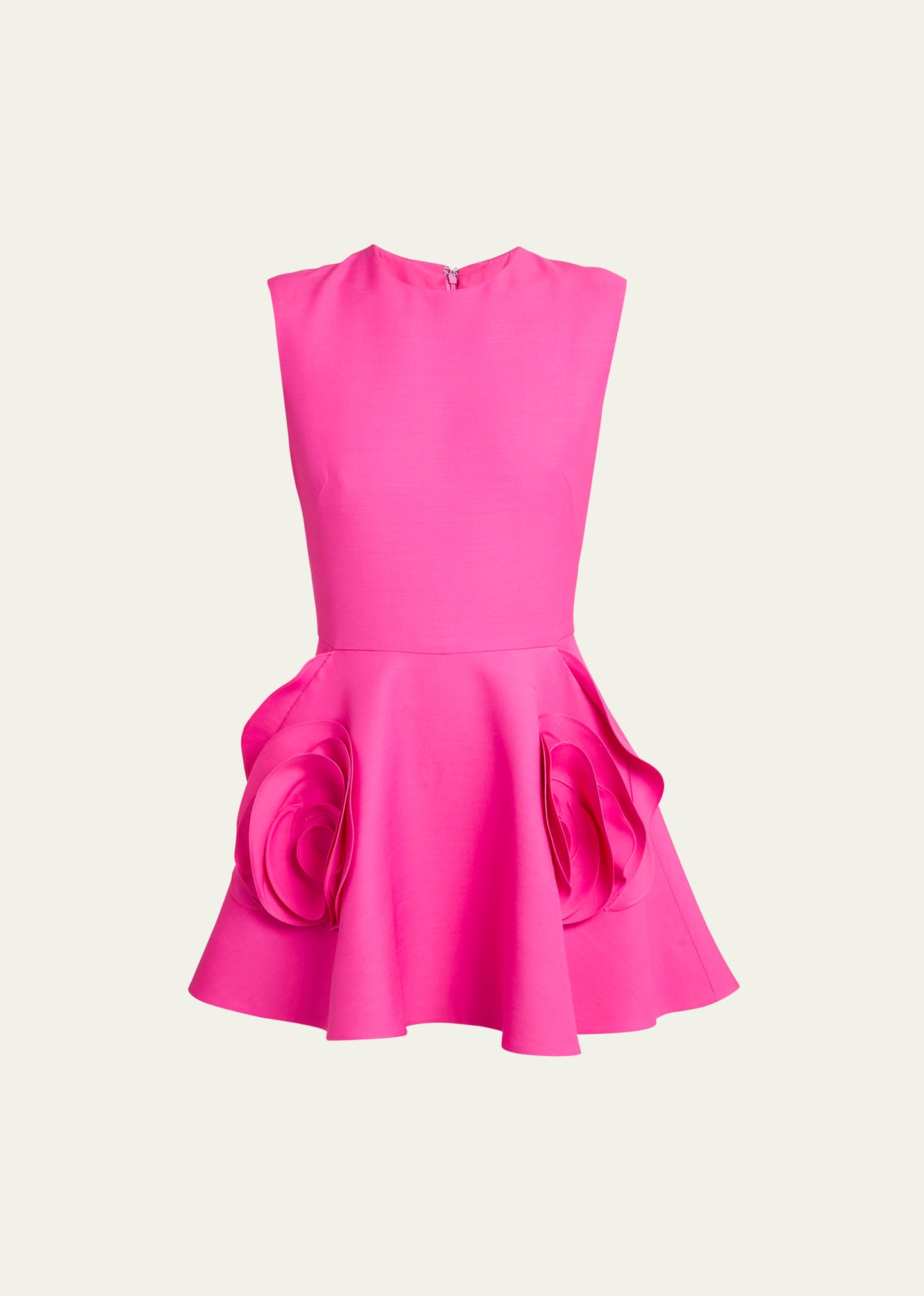 Shop Valentino Crepe Couture Fit-and-flare Mini Dress With Rosette Details In Pink