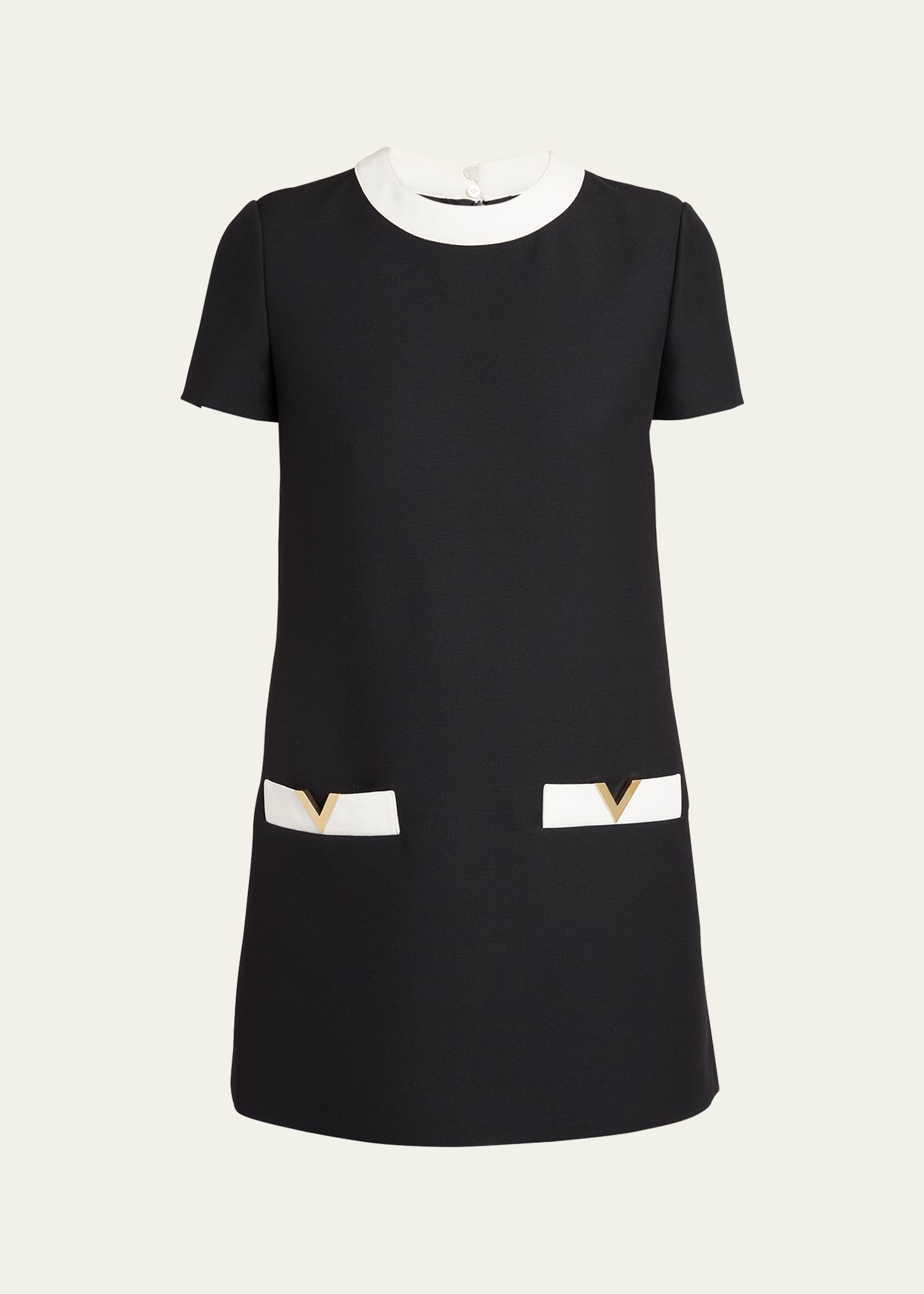 Valentino Crepe Couture Mini Dress With Patch Pockets In Black Ivory