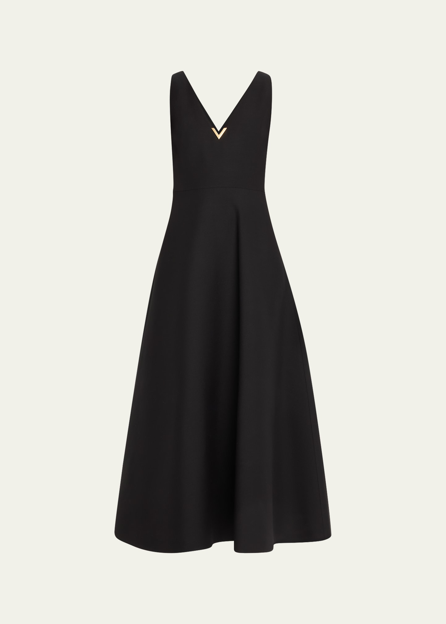Shop Valentino V-neck Logo Full Wool Dress In Black