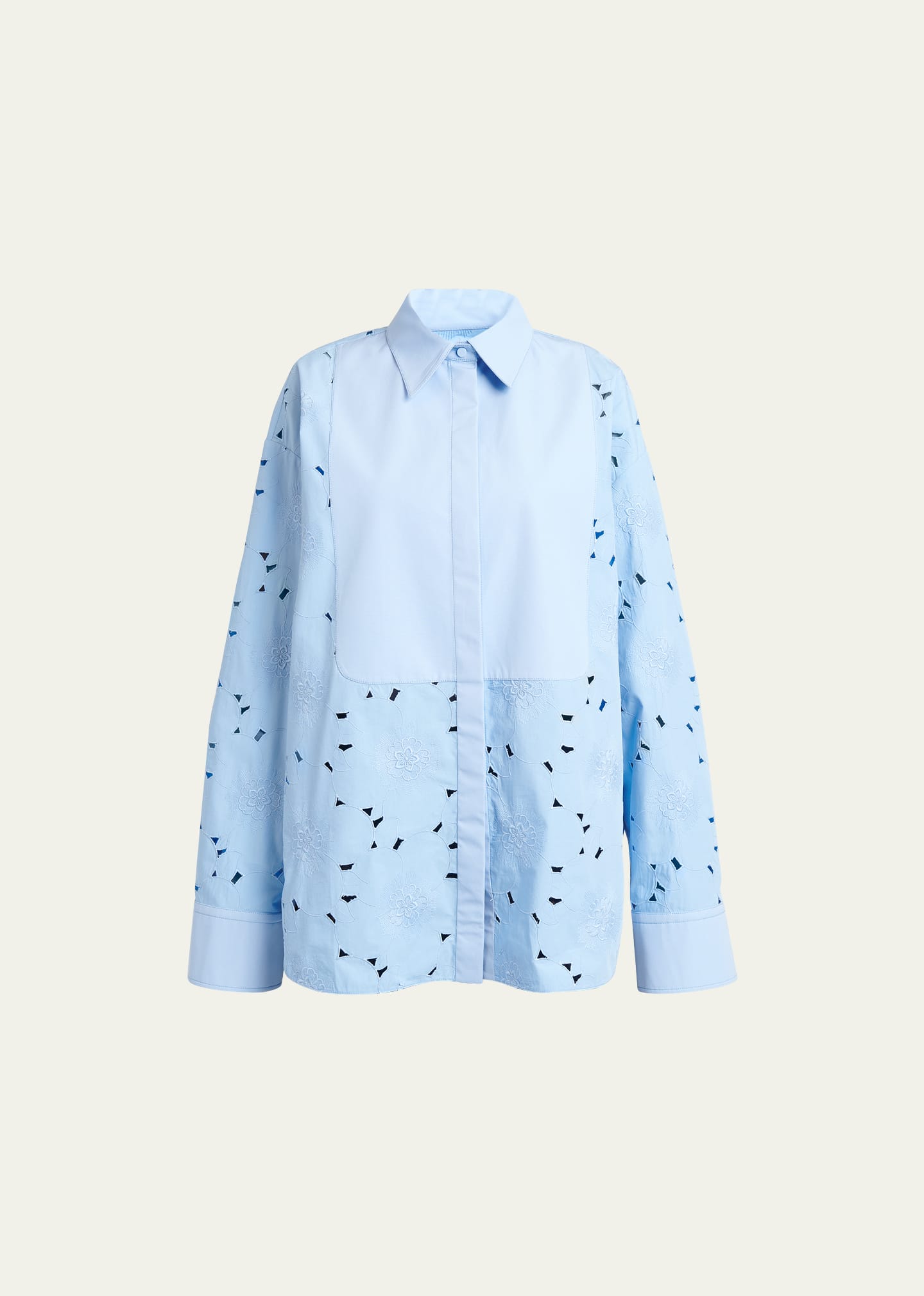 Valentino Broderie Poplin Button Up Shirt In Iris Lilac