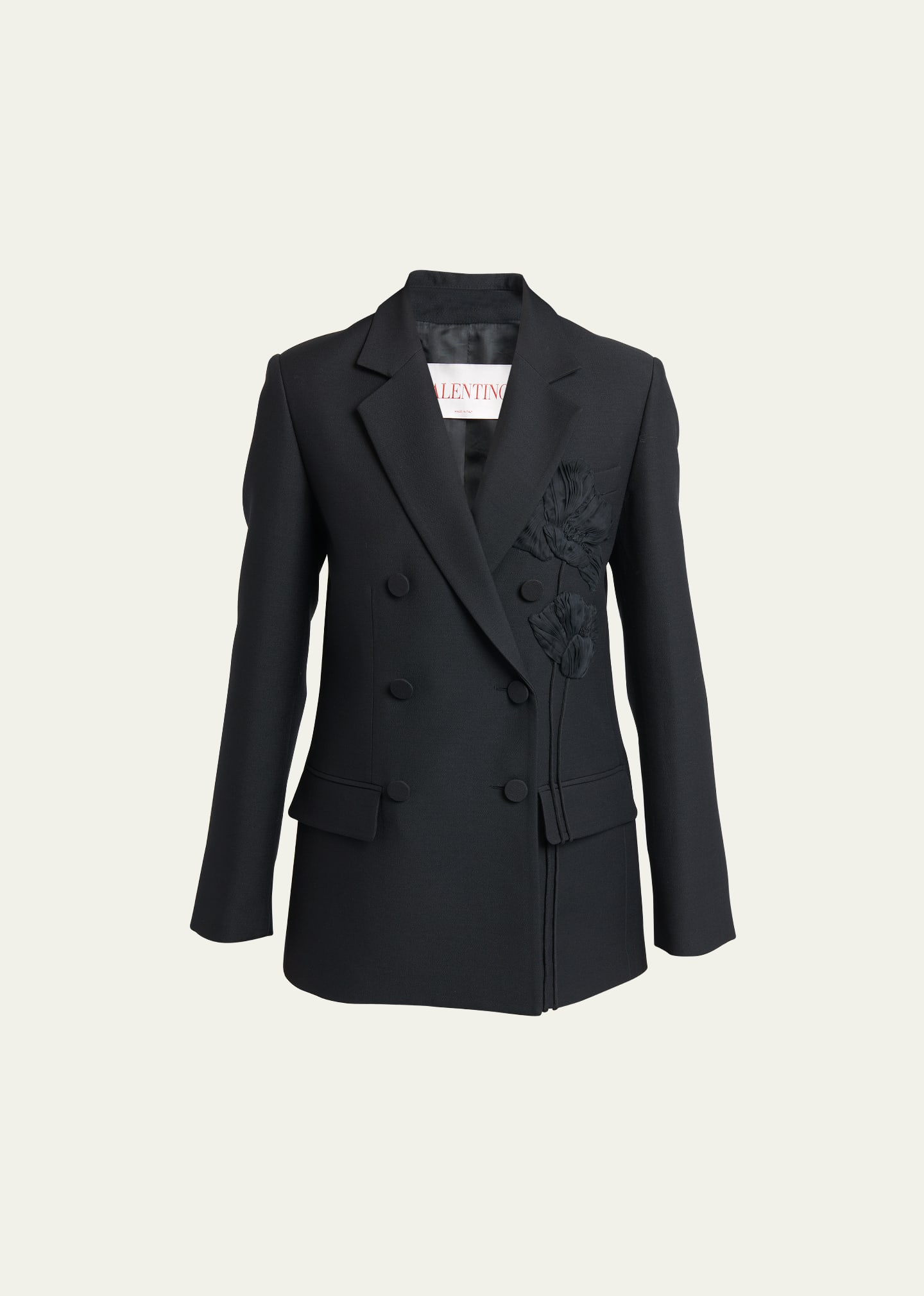 Valentino Floral Embroidered Double-breasted Blazer In Black