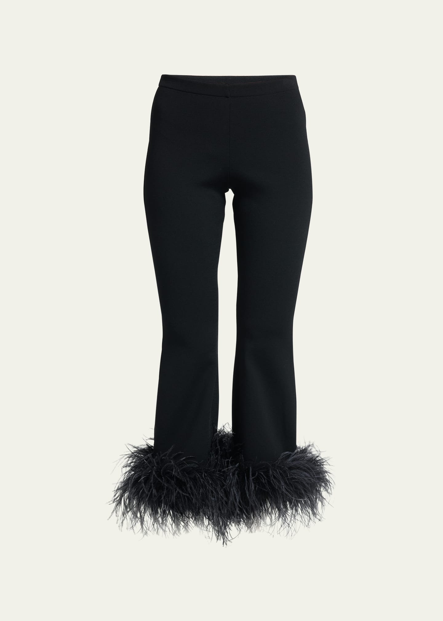 Shop Valentino Feather Hem Knit Pants In Black