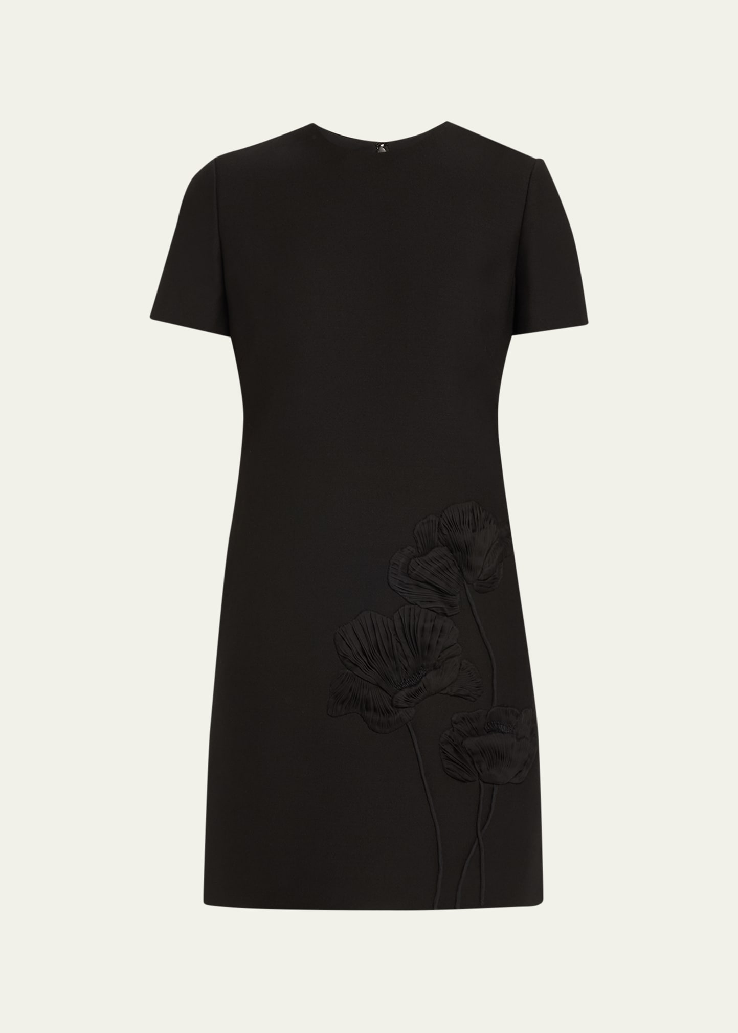Valentino Floral Embroidered Wool Mini Dress In Black