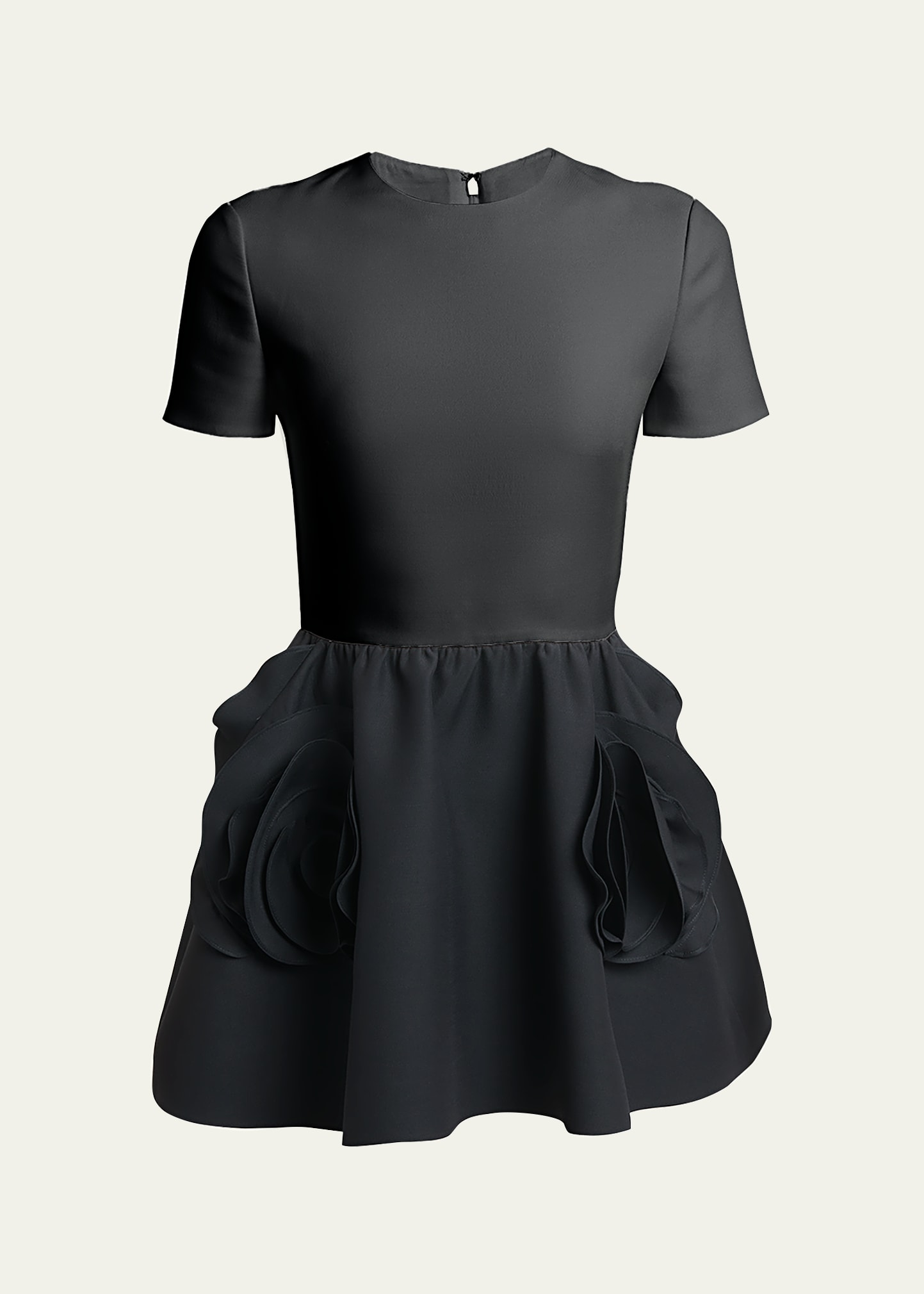 Valentino Rosette Short-sleeve Fit & Flare Mini Dress In Black