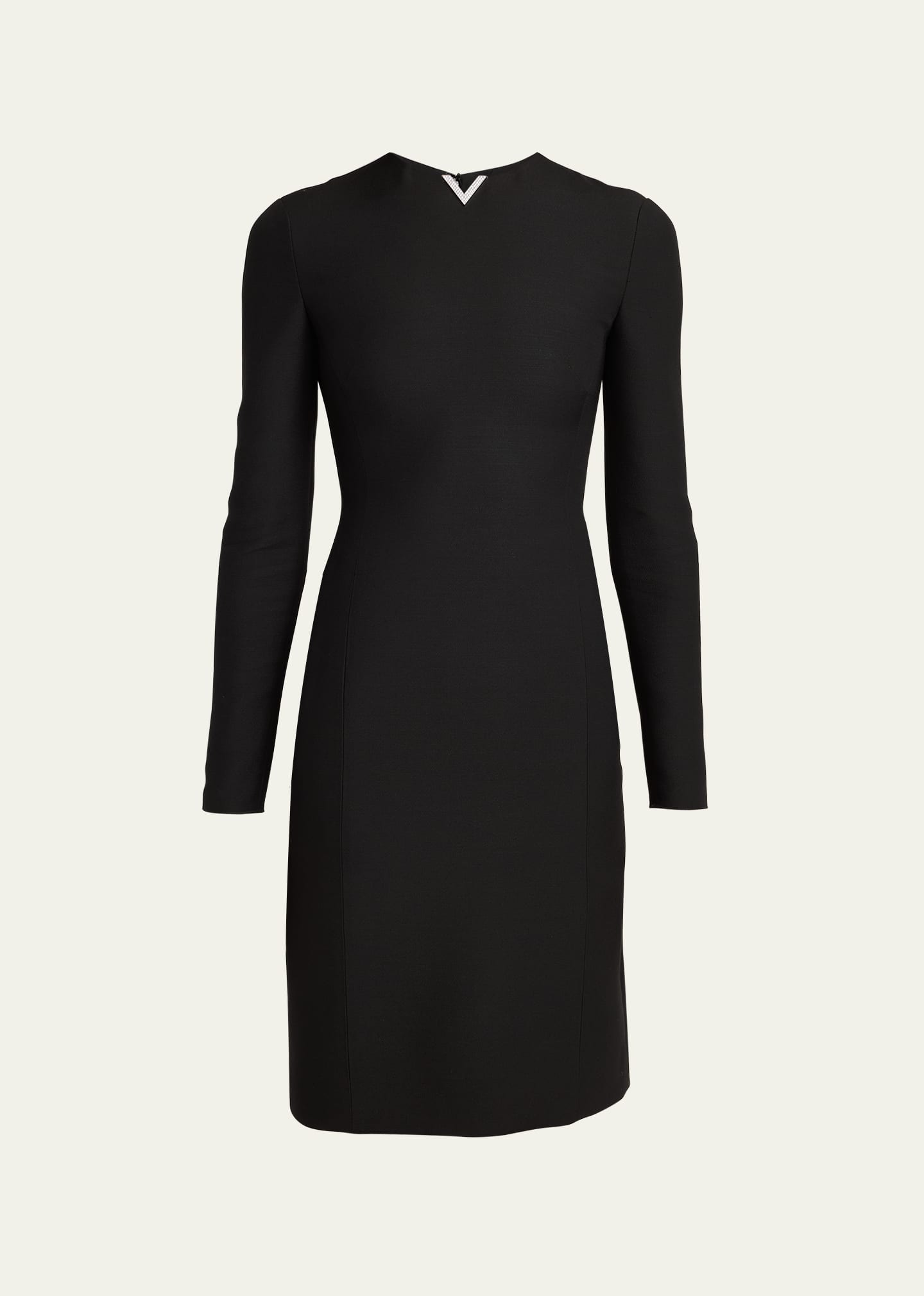 Shop Valentino V Detail Long-sleeve Mini Shift Dress In Black