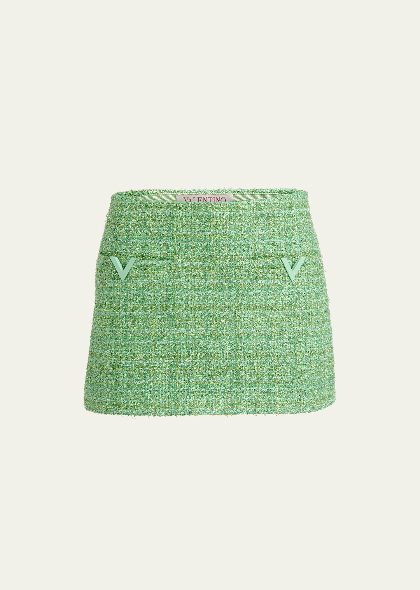 Shop Valentino Lurex Tweed Mini Skirt In Med Green