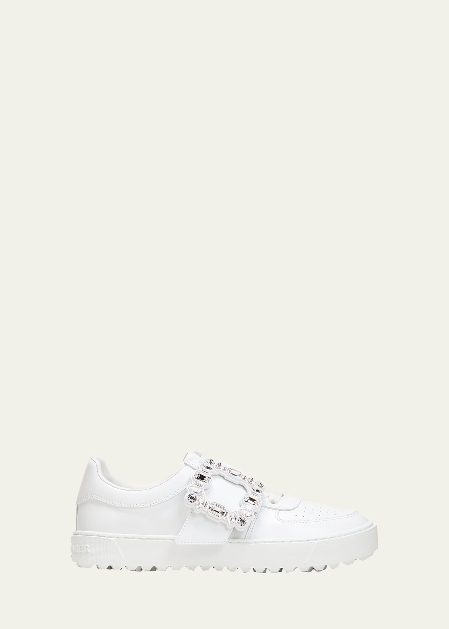 Shop Roger Vivier Very Vivier Leather Crystal-buckle Sneakers In White