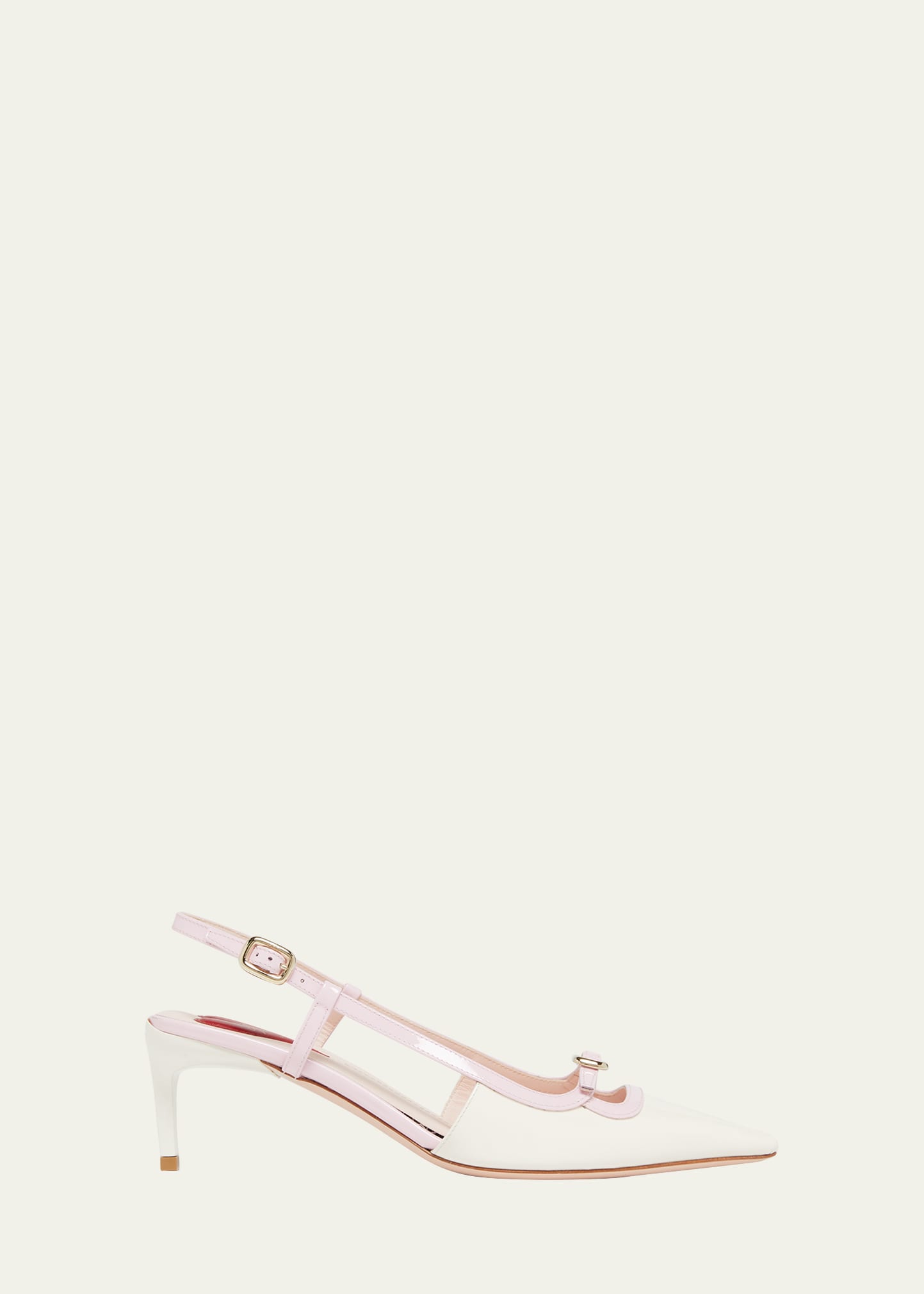 Shop Roger Vivier Bicolor Patent Buckle Slingback Pumps In White/teen Pink