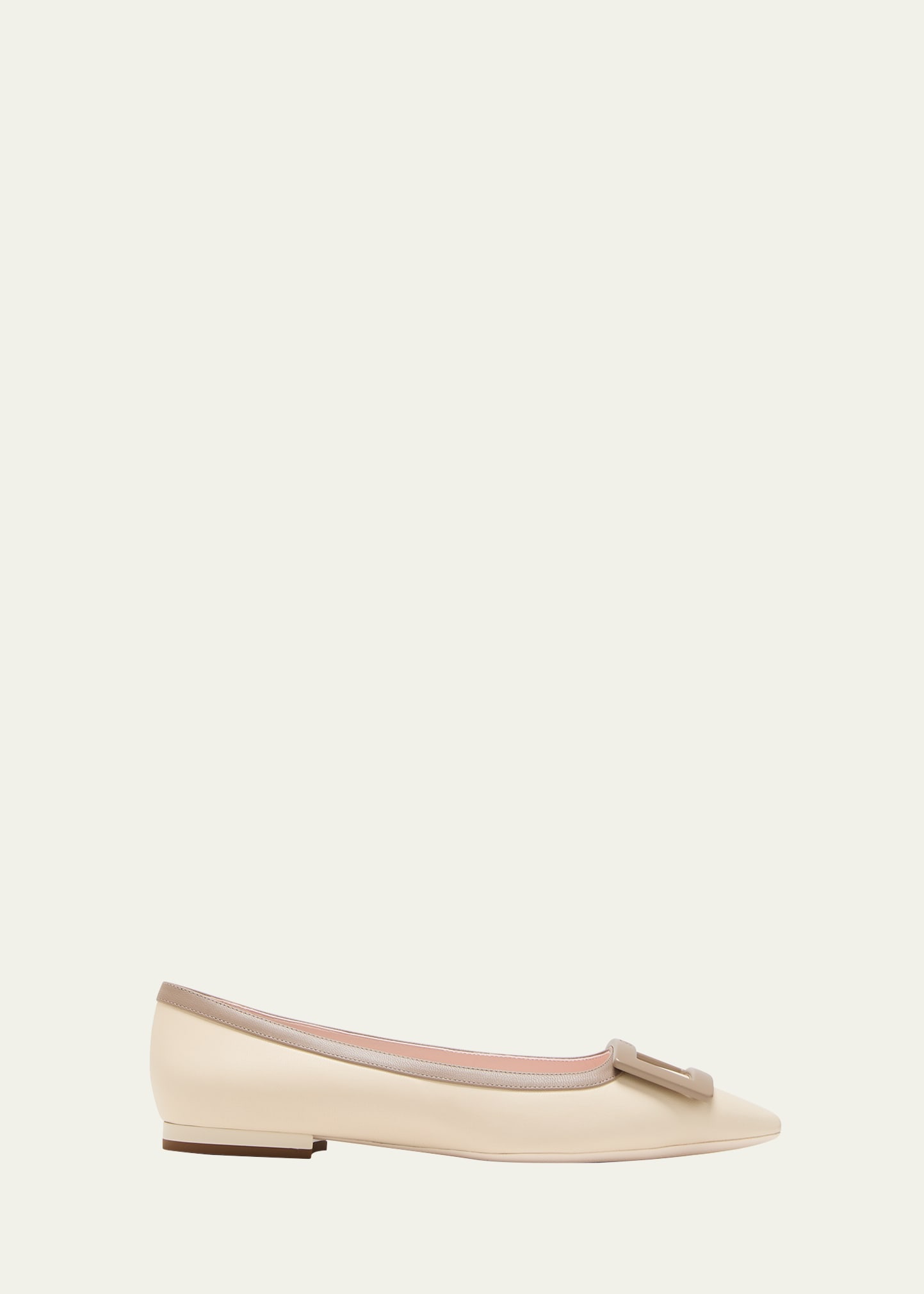 Shop Roger Vivier Grommettine Bicolor Buckle Ballerina Flats In Beige