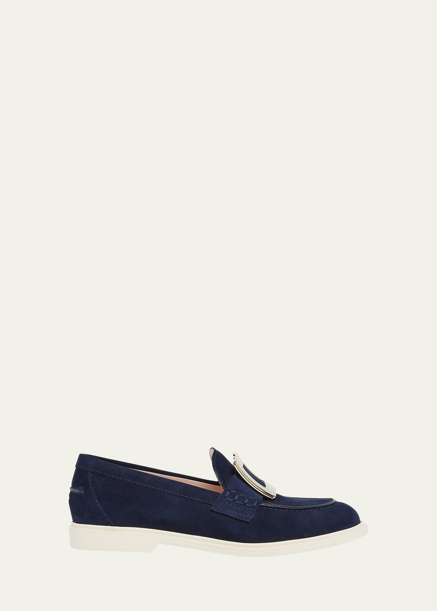 Roger Vivier Suede Buckle Summer Loafers In Blue