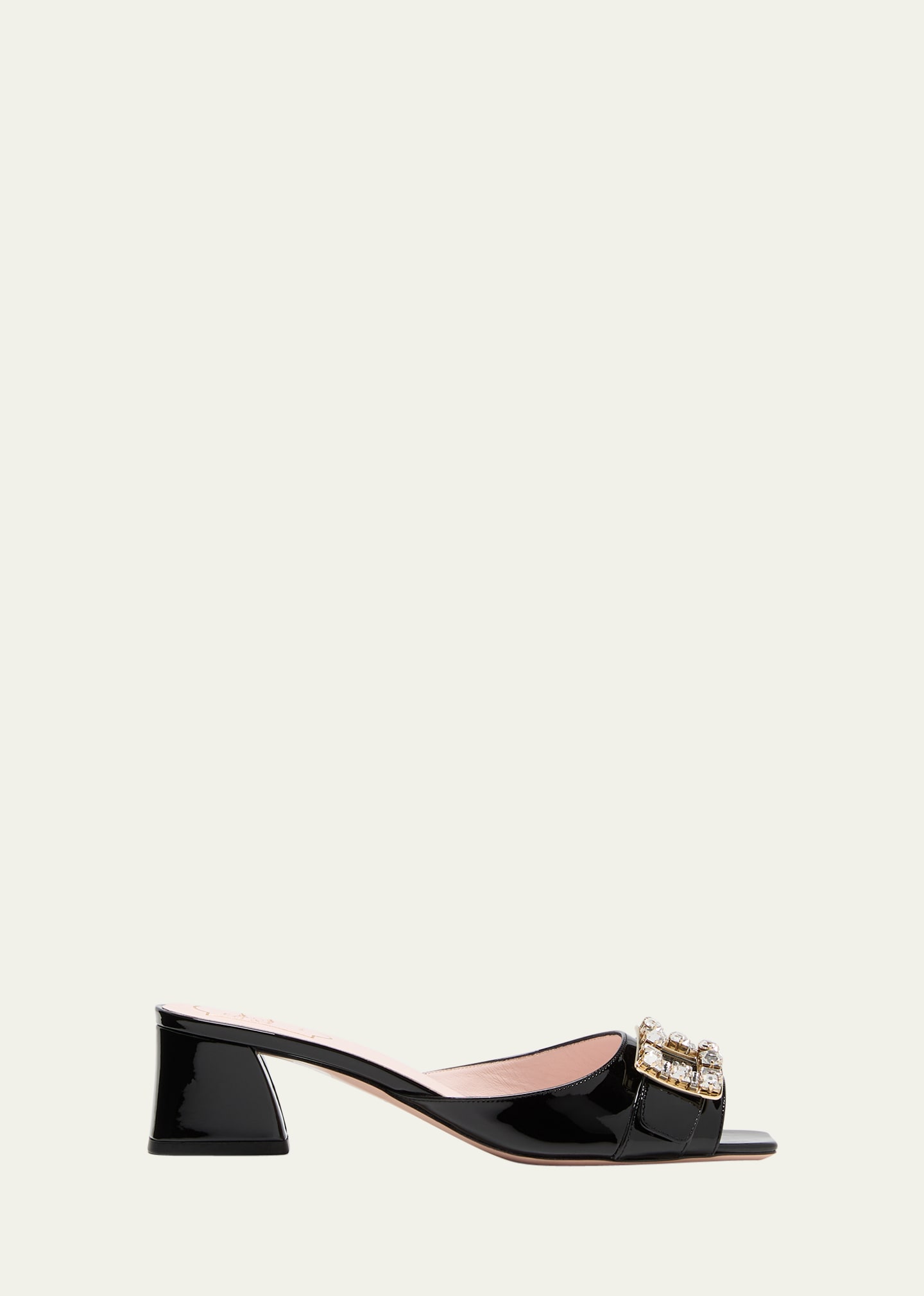 Roger Vivier Patent Crystal Buckle Slide Sandals In Black