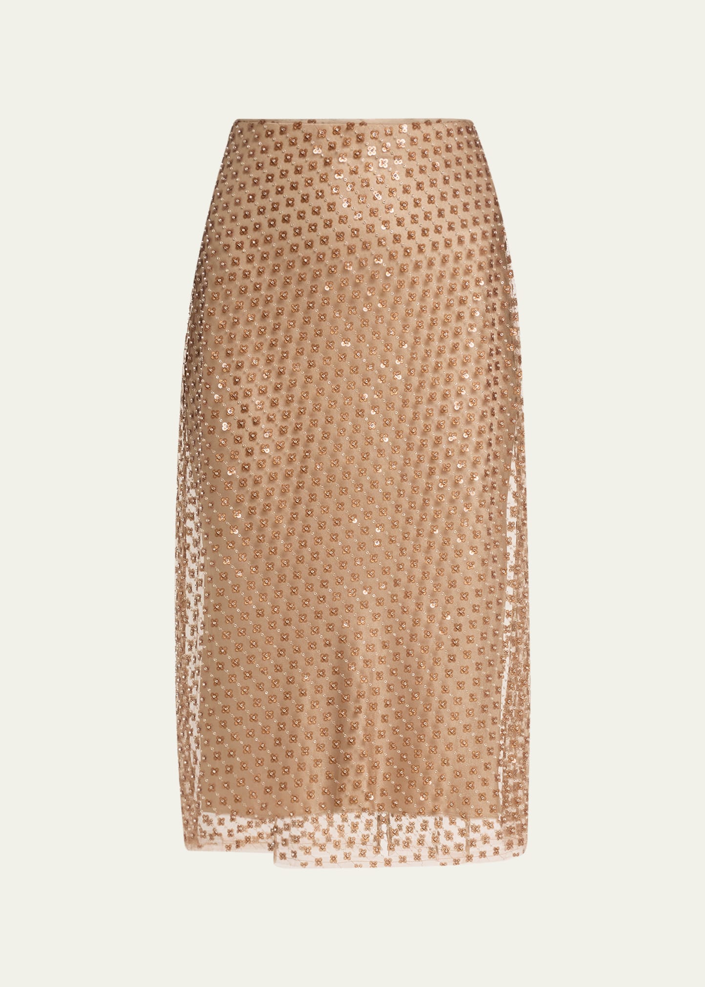Shop Vince Beaded Sequin Straight Midi Skirt In Fawn