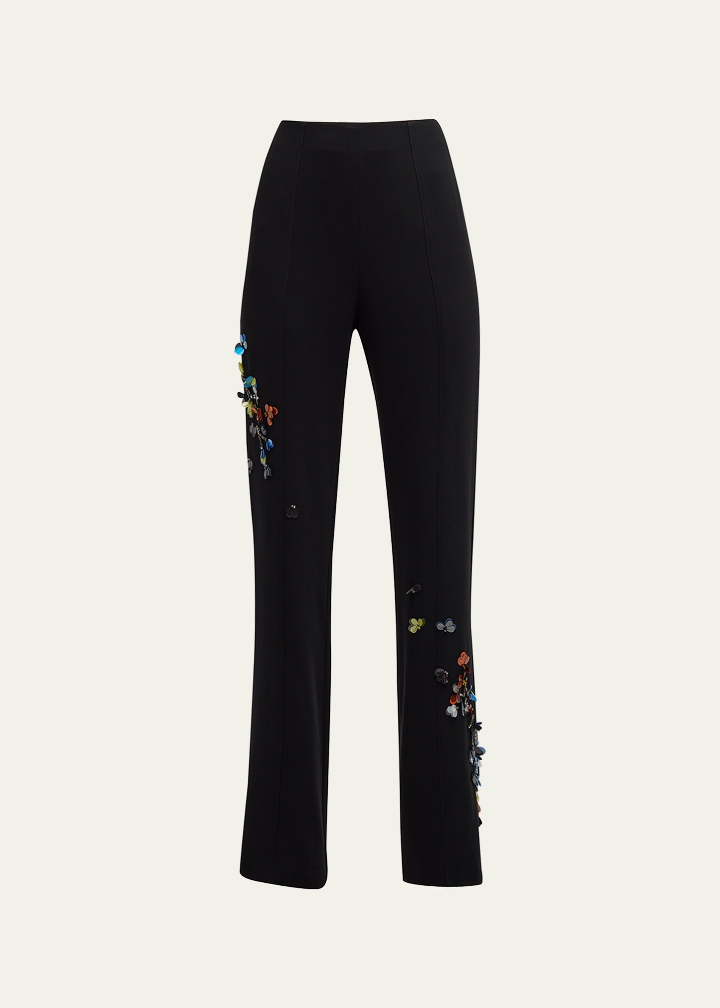 Shop Cinq À Sept Kingsley Sequin Flower Straight-leg Pants In Blackmulti