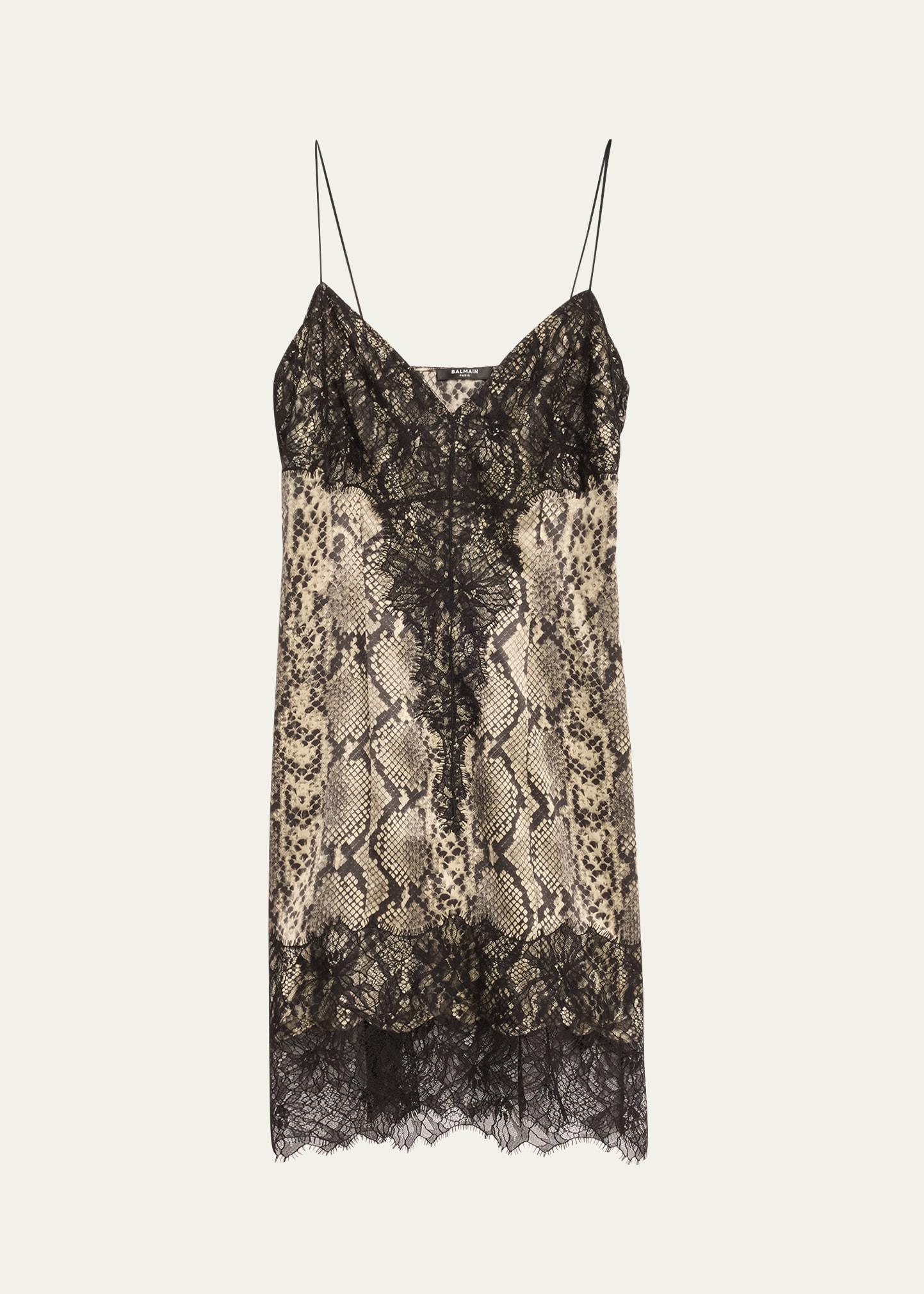 Python Print and Lace Silk Mini Dress