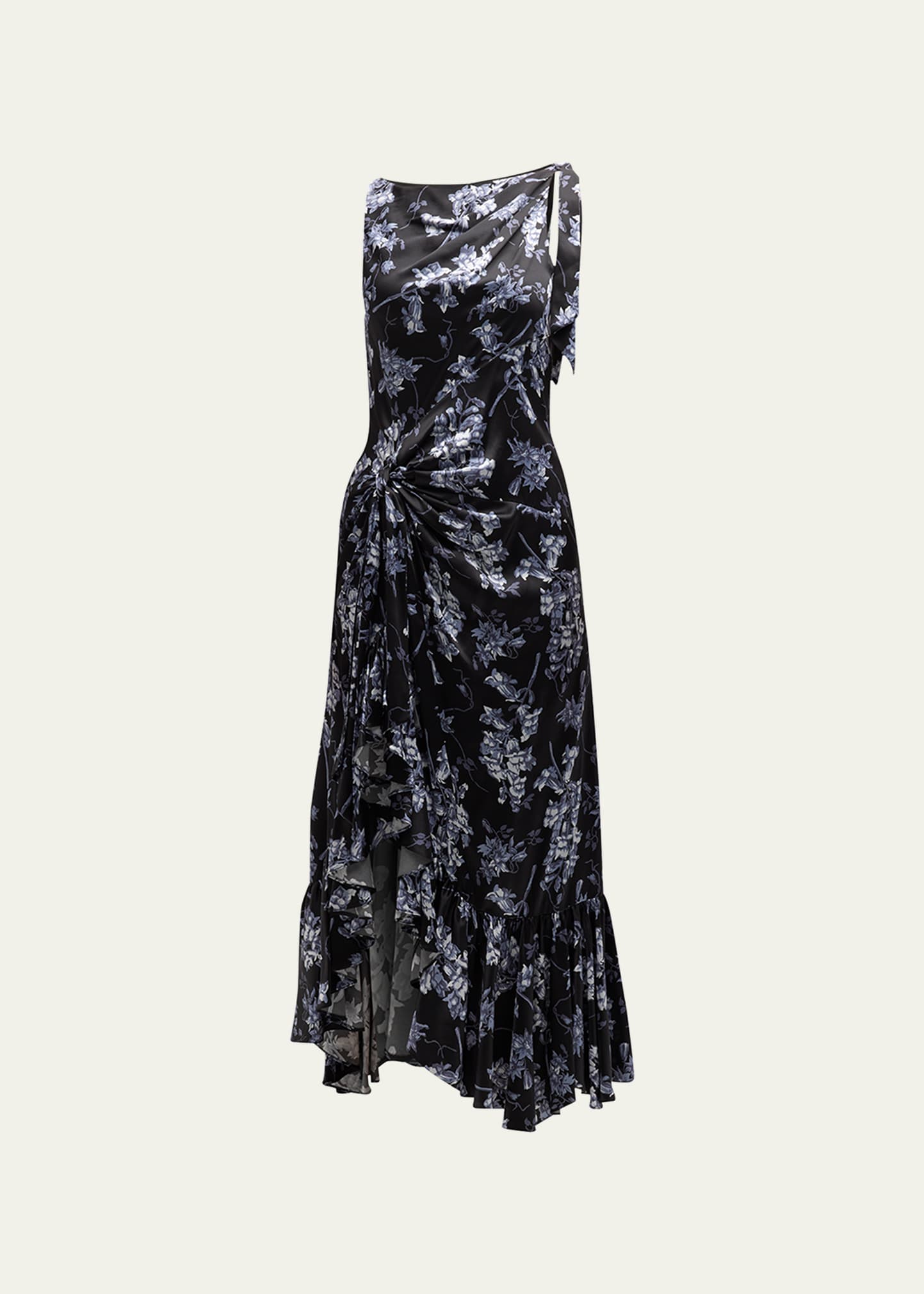 Anwan Floral Silk Sleeveless High-Low Midi Dress