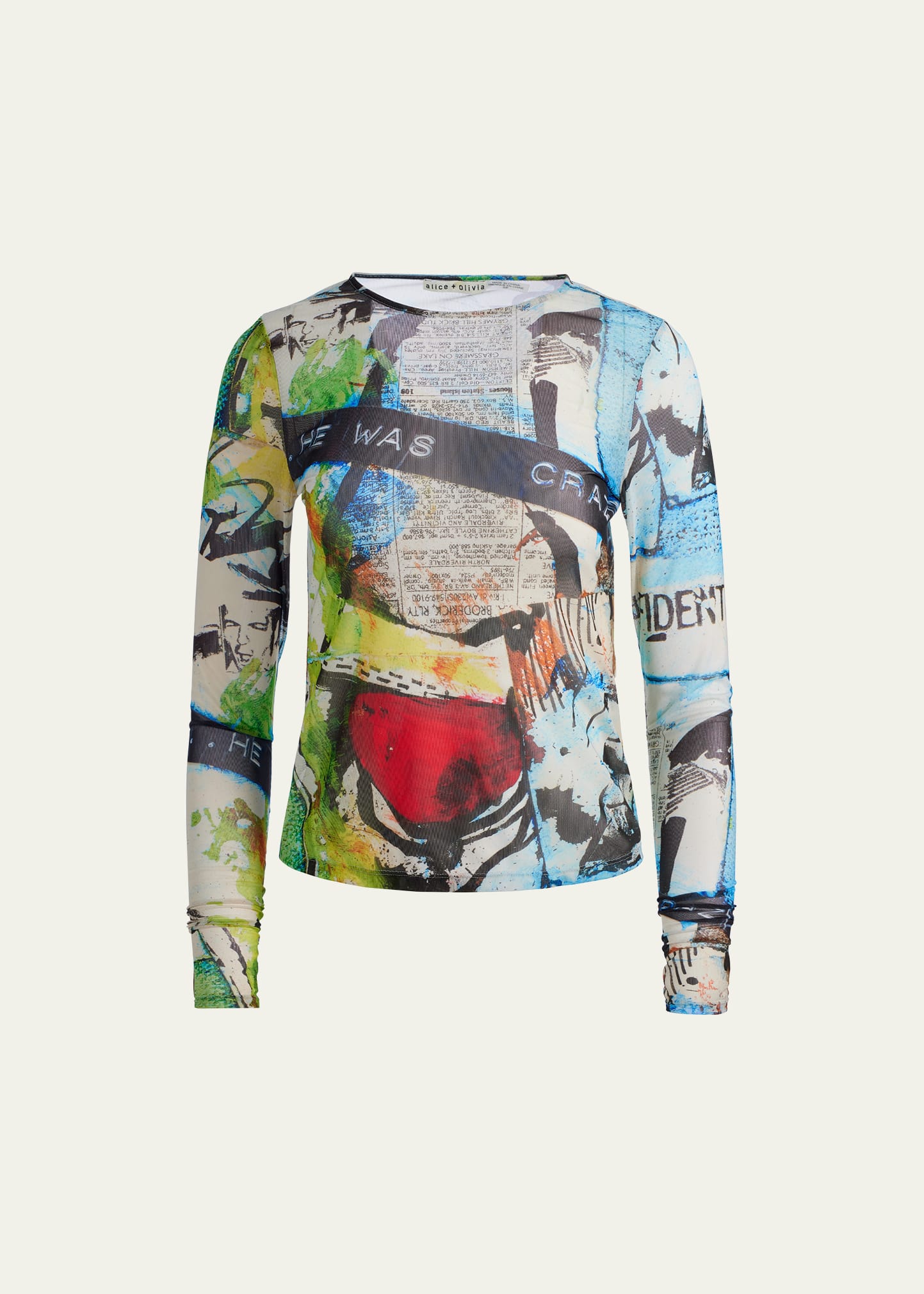 Shop Alice And Olivia Delaina Long-sleeve Crewneck Top In Confidential