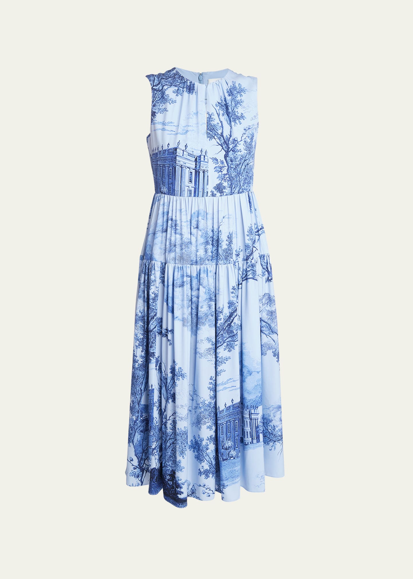 Floral-Print Sleeveless Tiered Midi Dress