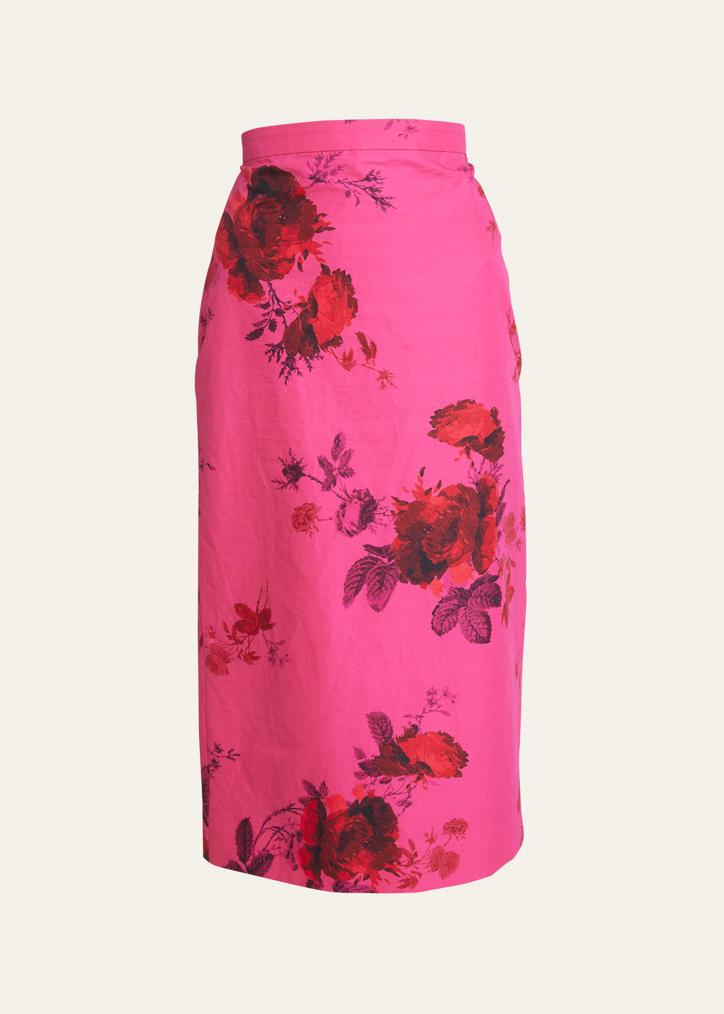 Shop Erdem Floral-print Midi Pencil Skirt In Cerise