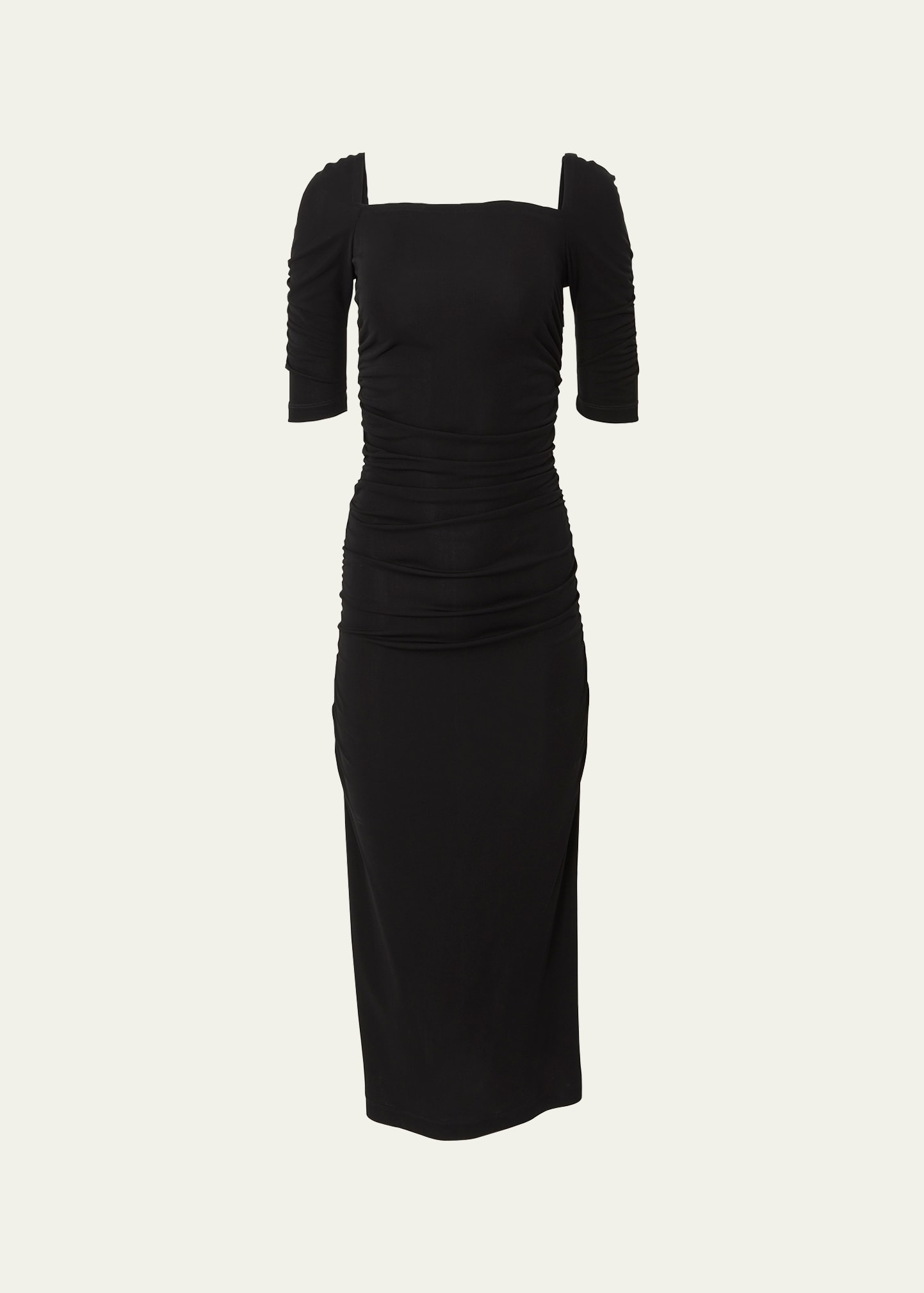 Shop Carolina Herrera Square-neck Ruched Midi Dress In Black