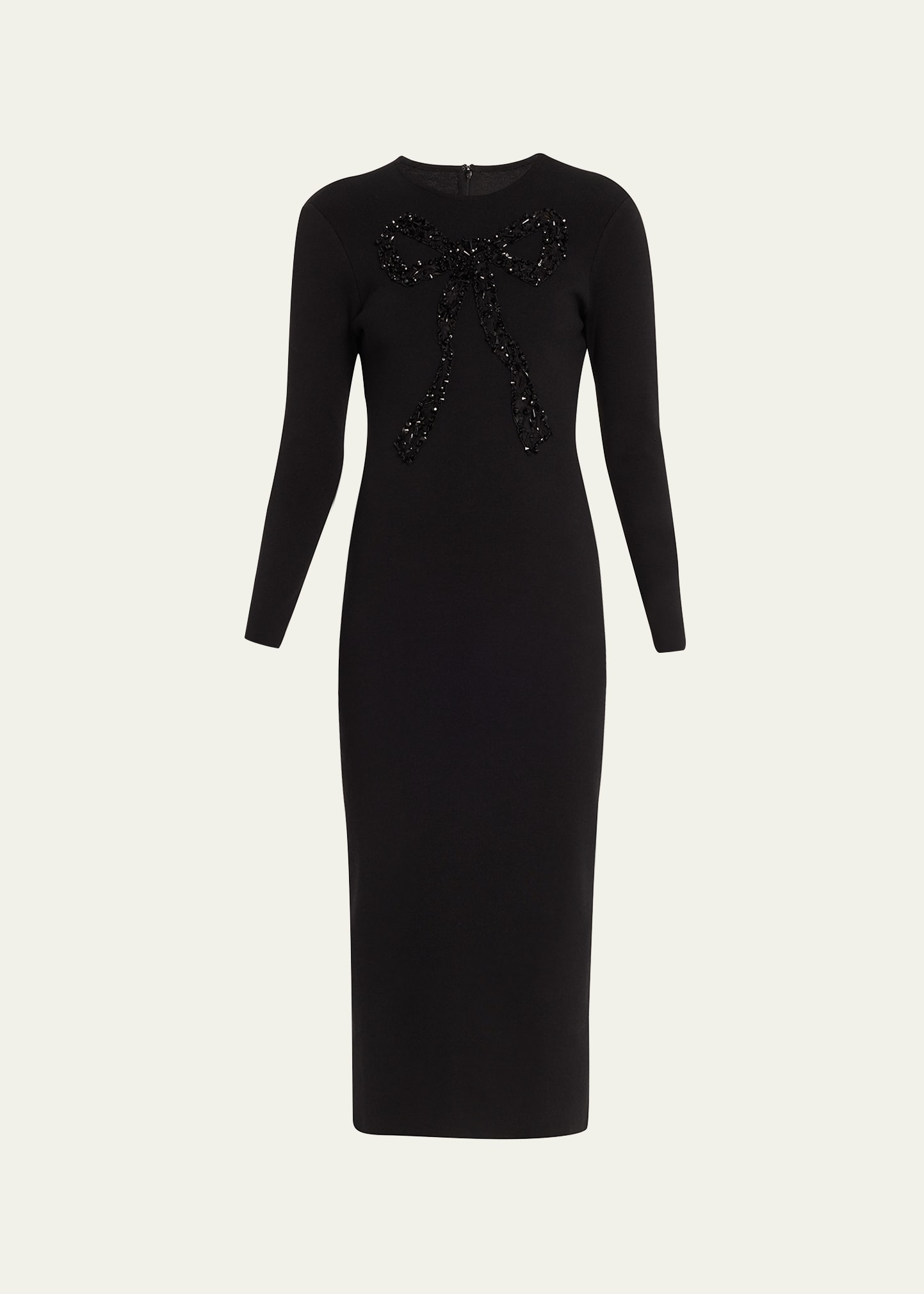 Carolina Herrera Bow Bead-embellished Body-con Midi Dress In Black