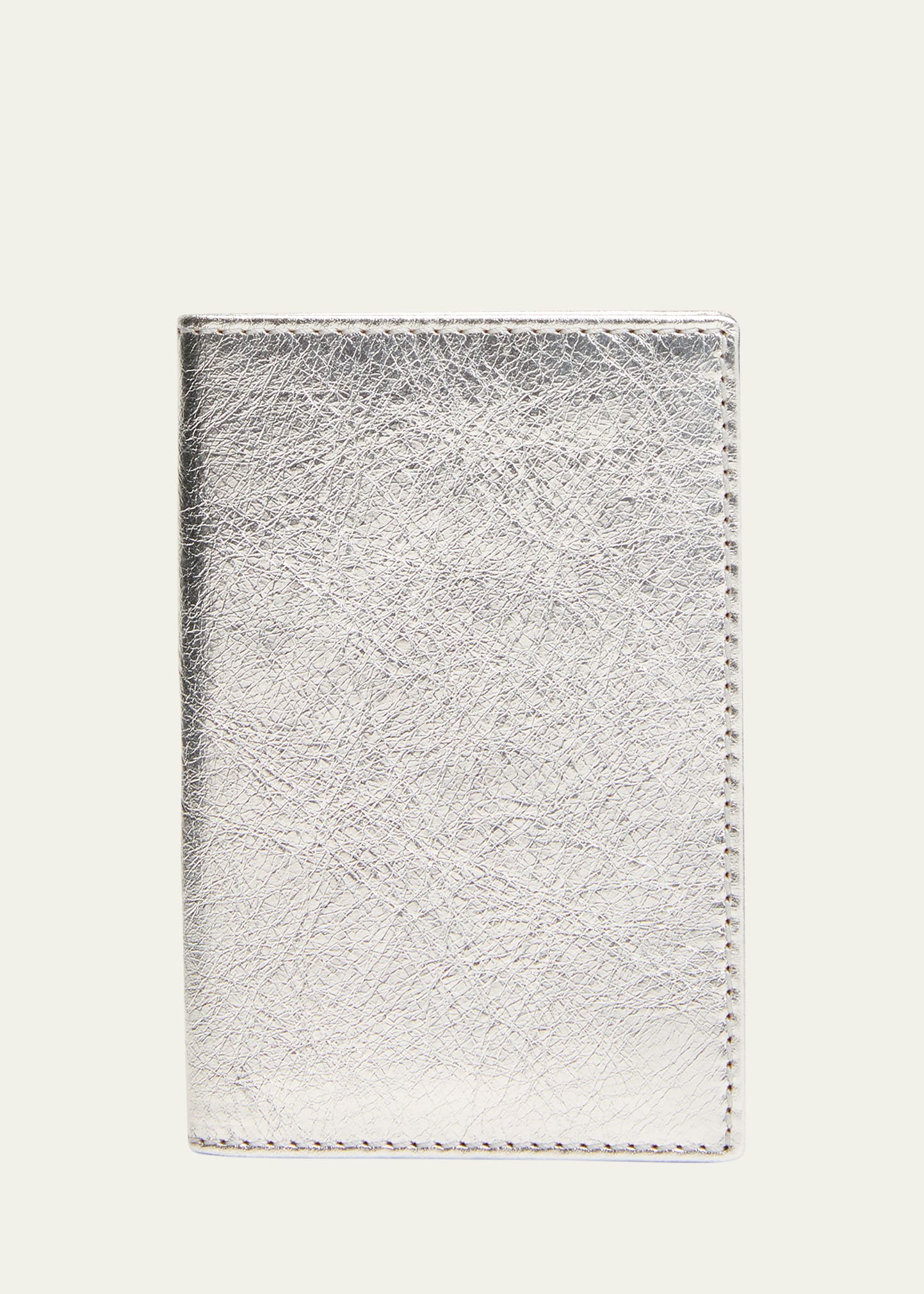 Shop Comme Des Garçons Men's Metallic Leather Passport Holder In Silver-2