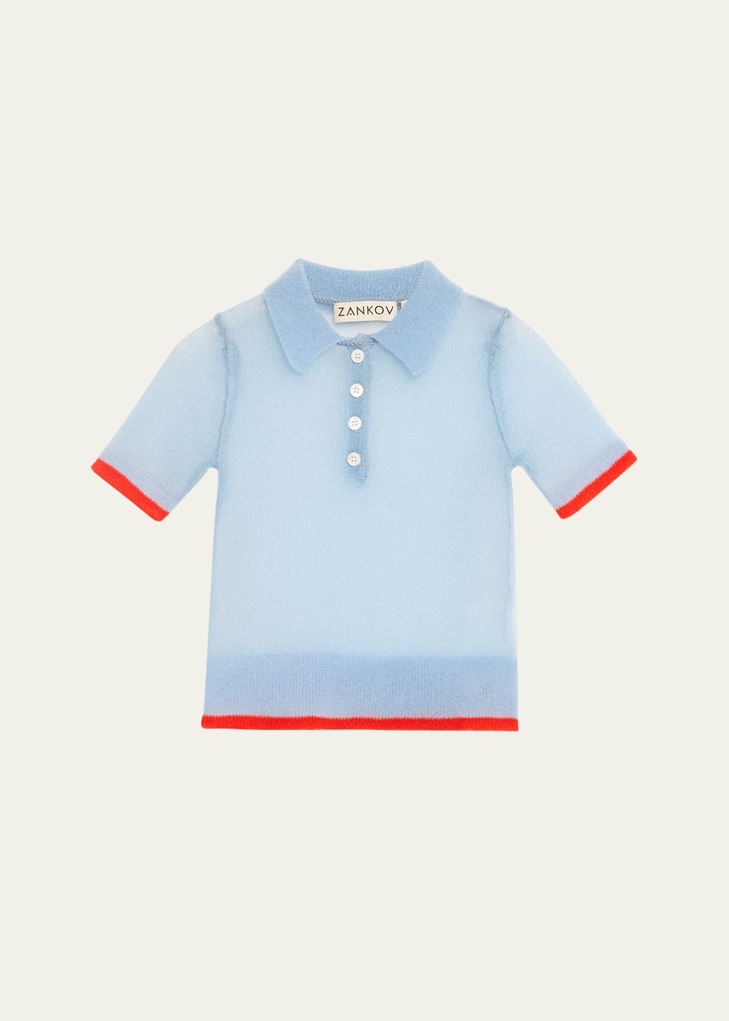 Shop Zankov Gwen Polo Shirt With Tipping In Water Blue