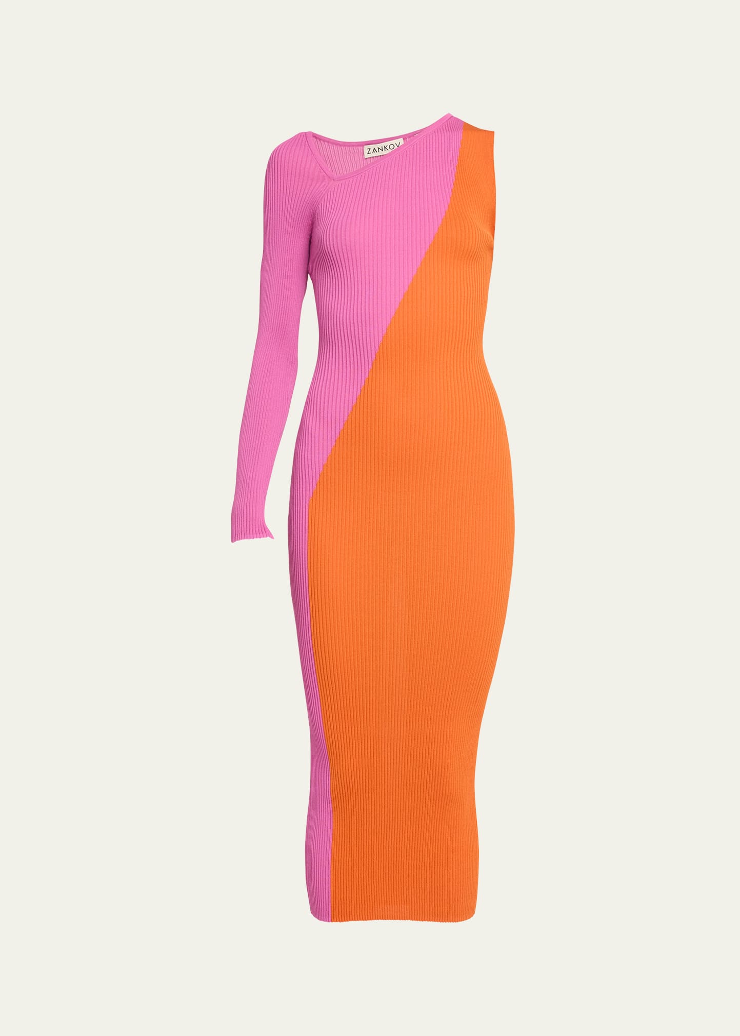 Zankov Lakshimi Asymmetric Colorblock Dress In Terra & Orchid