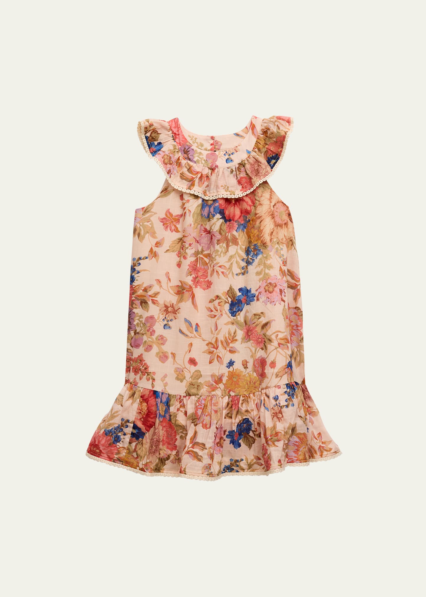 Zimmermann Kids' Girl's Alight Frill A-line Dress In Ivory Floral