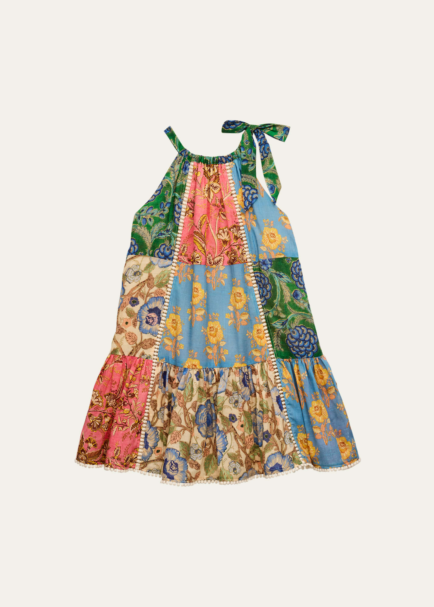 Zimmermann Girl's Junie Halter Floral Patched Dress In Spliced