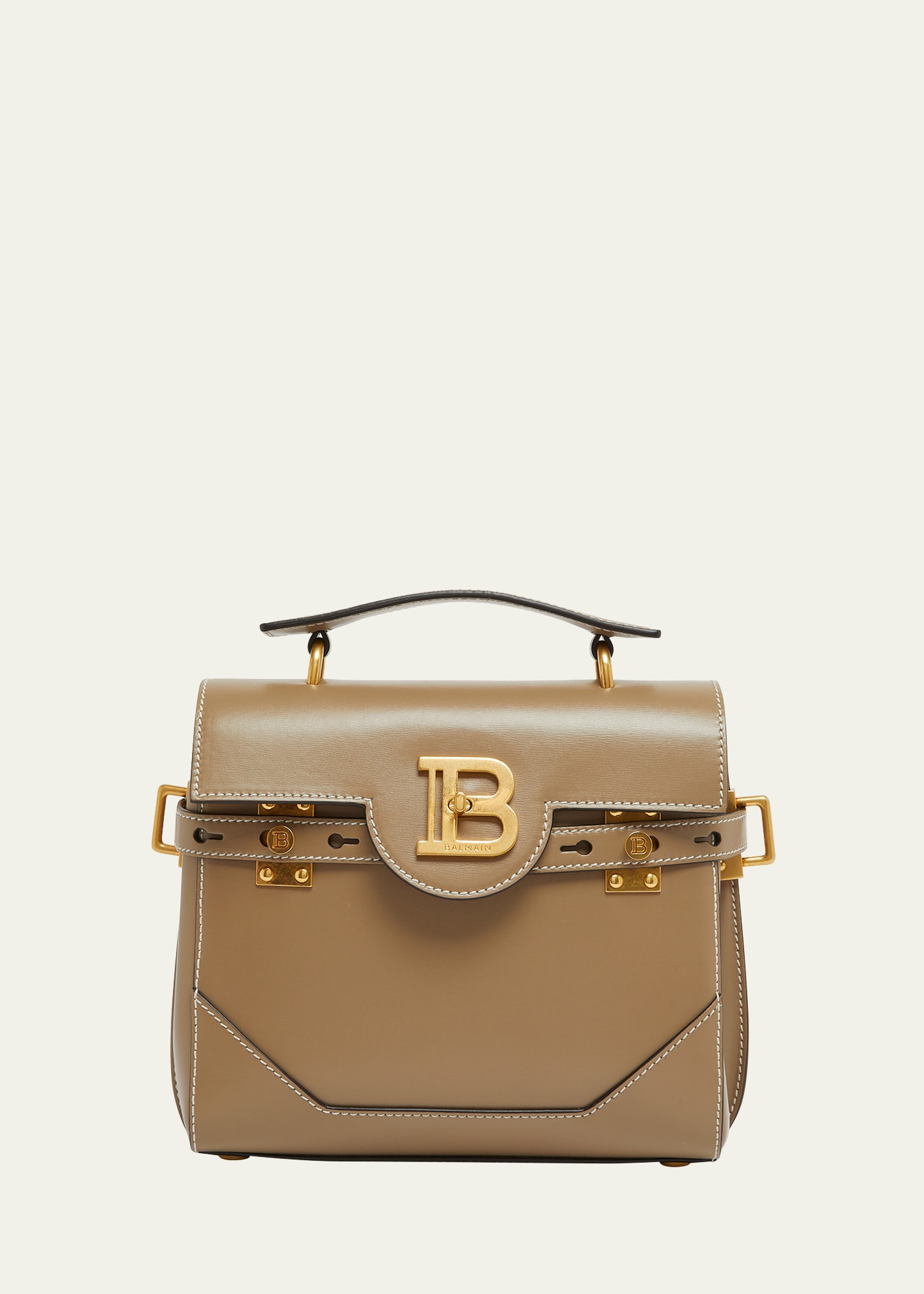Shop Balmain Bbuzz 23 Top-handle Bag In Smooth Leather In Taupe