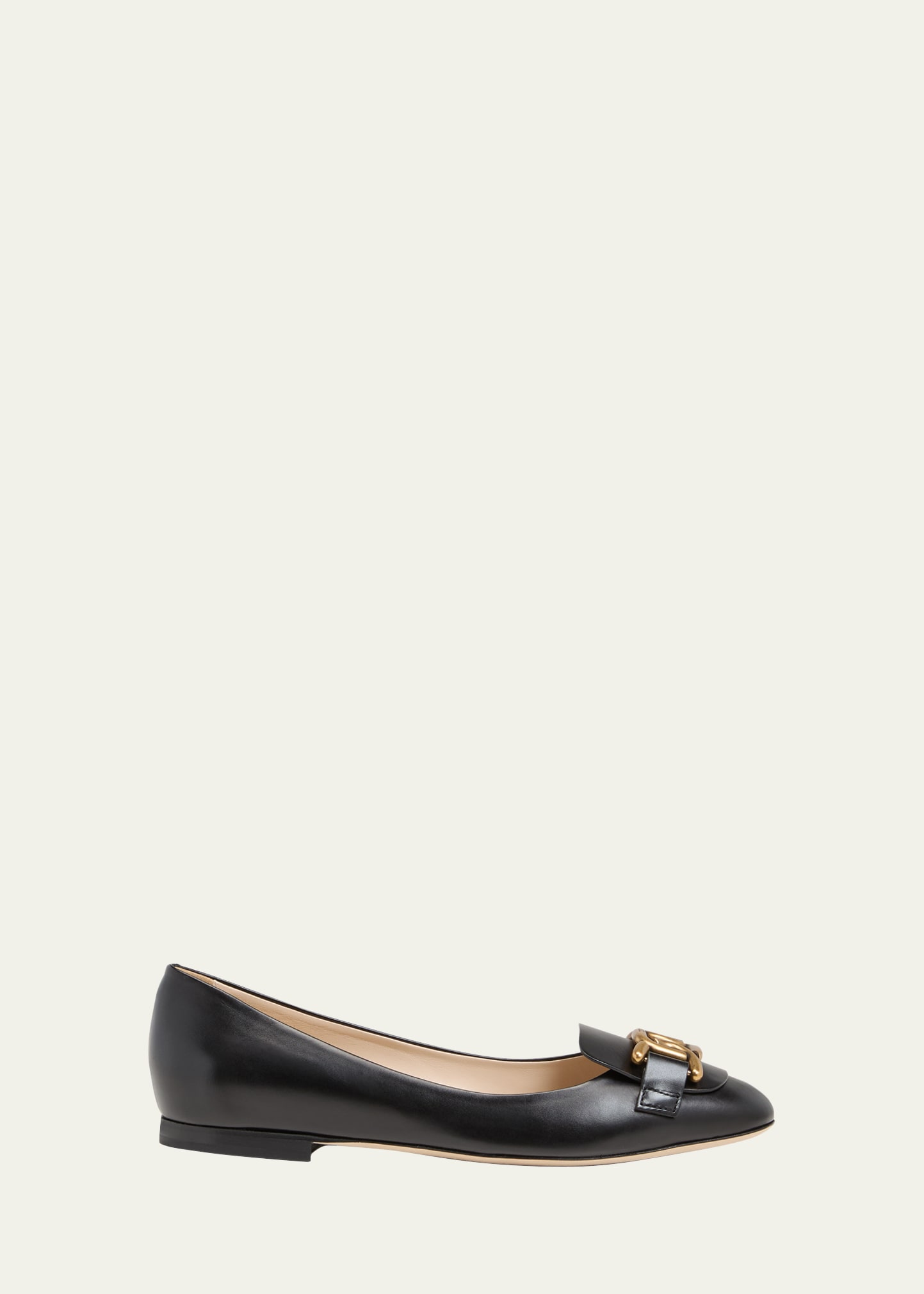 Tod's Leather Chain Ballerina Flats In Nero