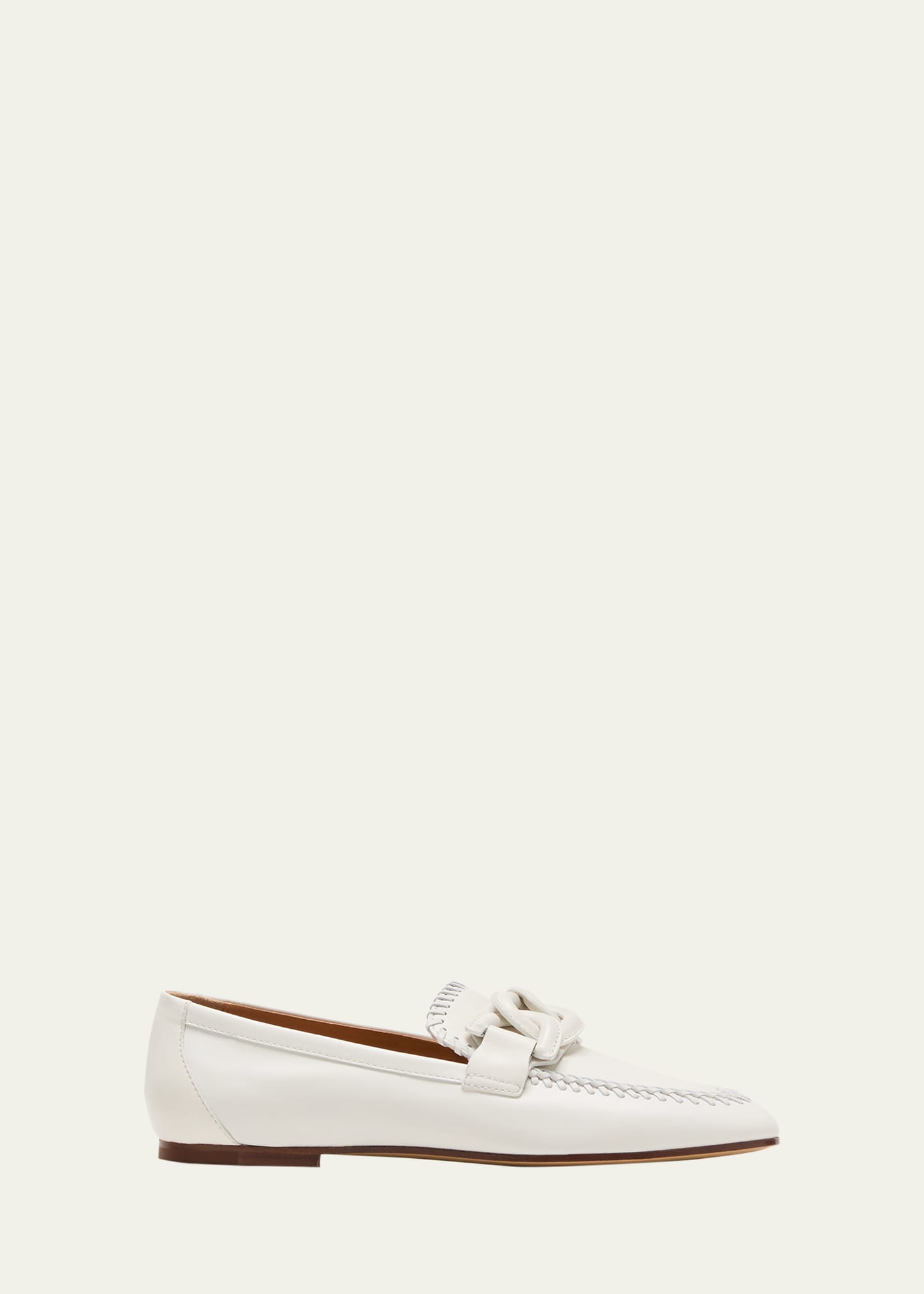 Shop Tod's Leather Chain Topstitch Loafers In Yogurt