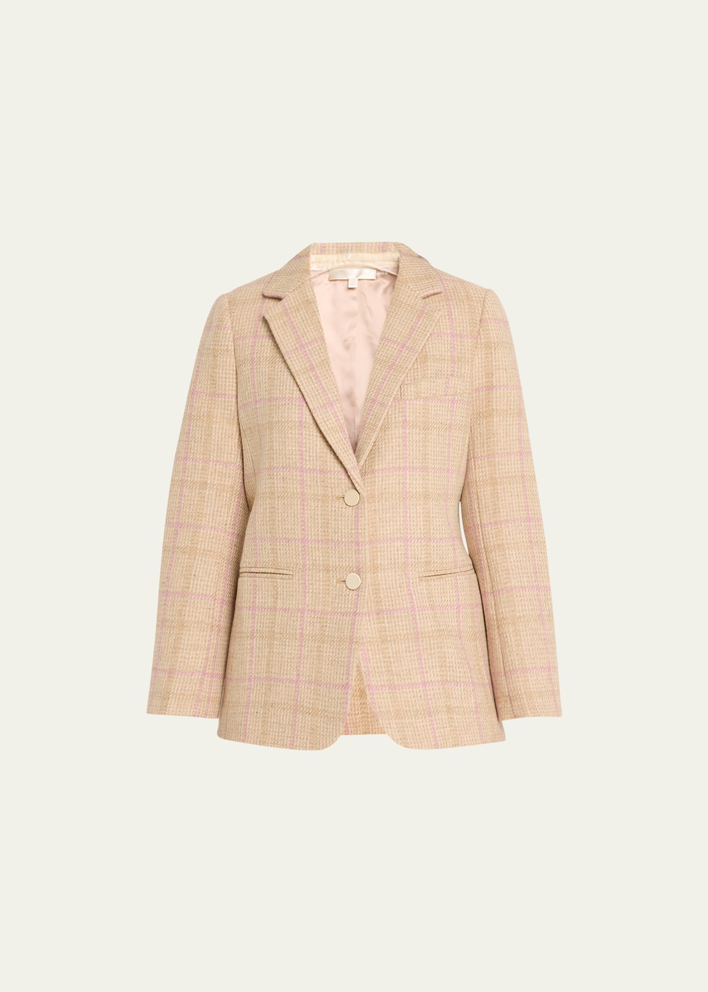 Loveshackfancy Denzel Checked Houndstooth Wool Blazer In Creamy Caramel