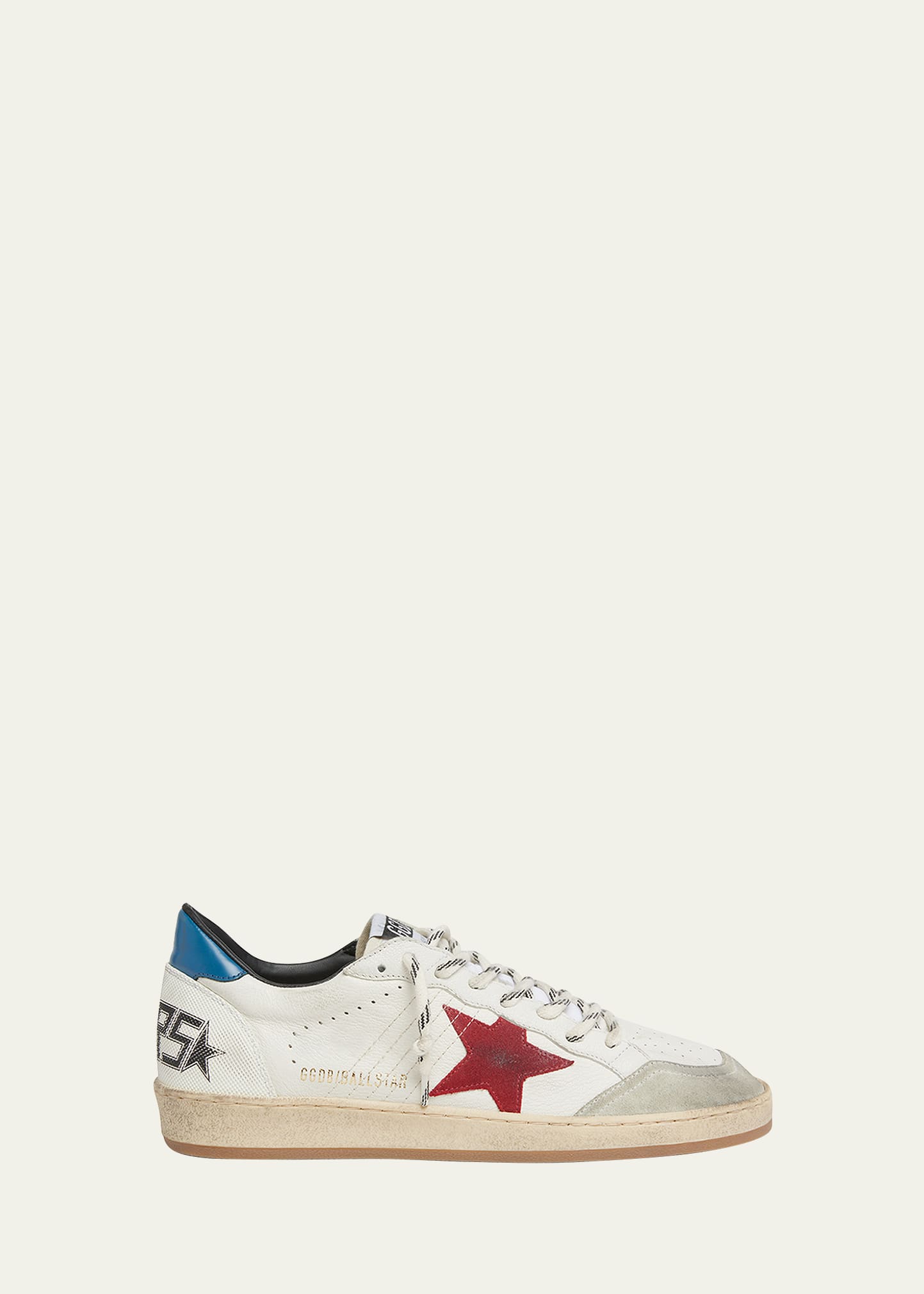 Shop Golden Goose Men's Ball-star Leather Low-top Sneakers In Ice/red
