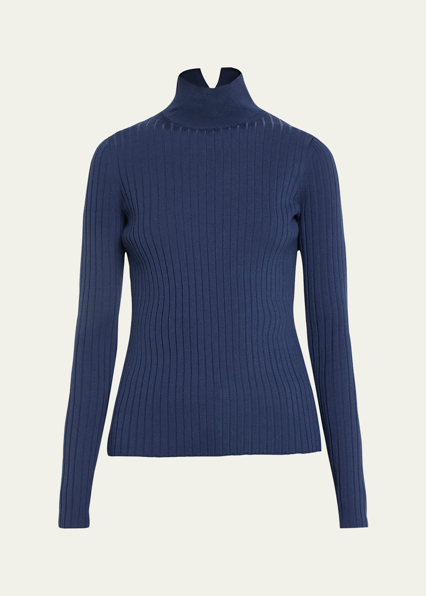Lafayette 148 Ribbed Stand-collar Sweater In Midnight Blue