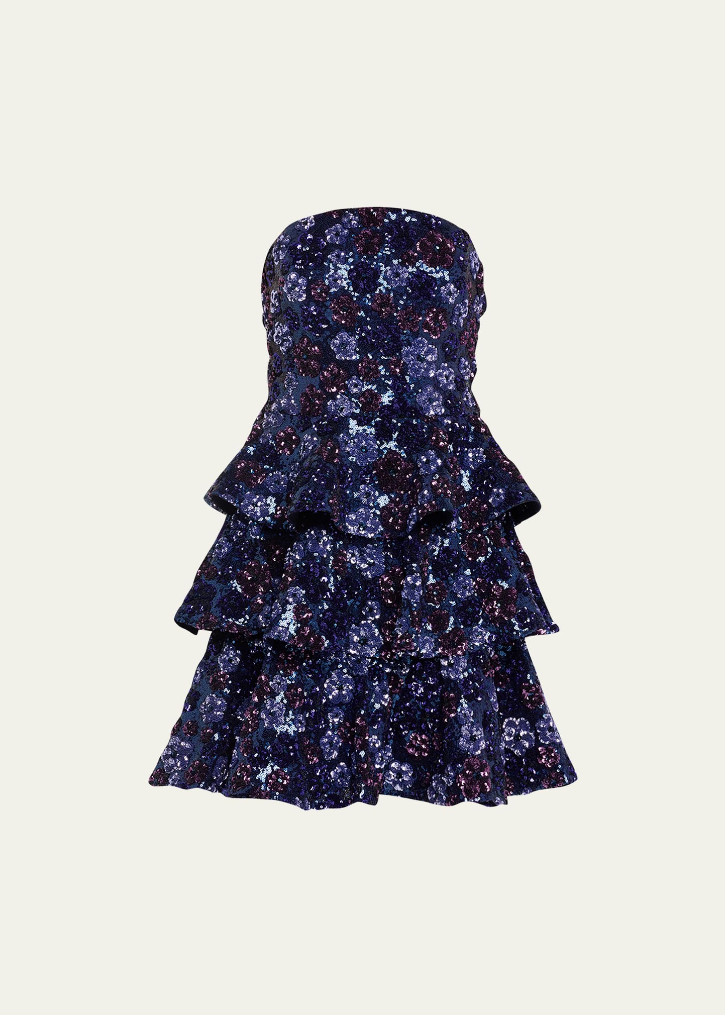 Shop Marchesa Notte Strapless Tiered Sequin Mini Dress In Indigo