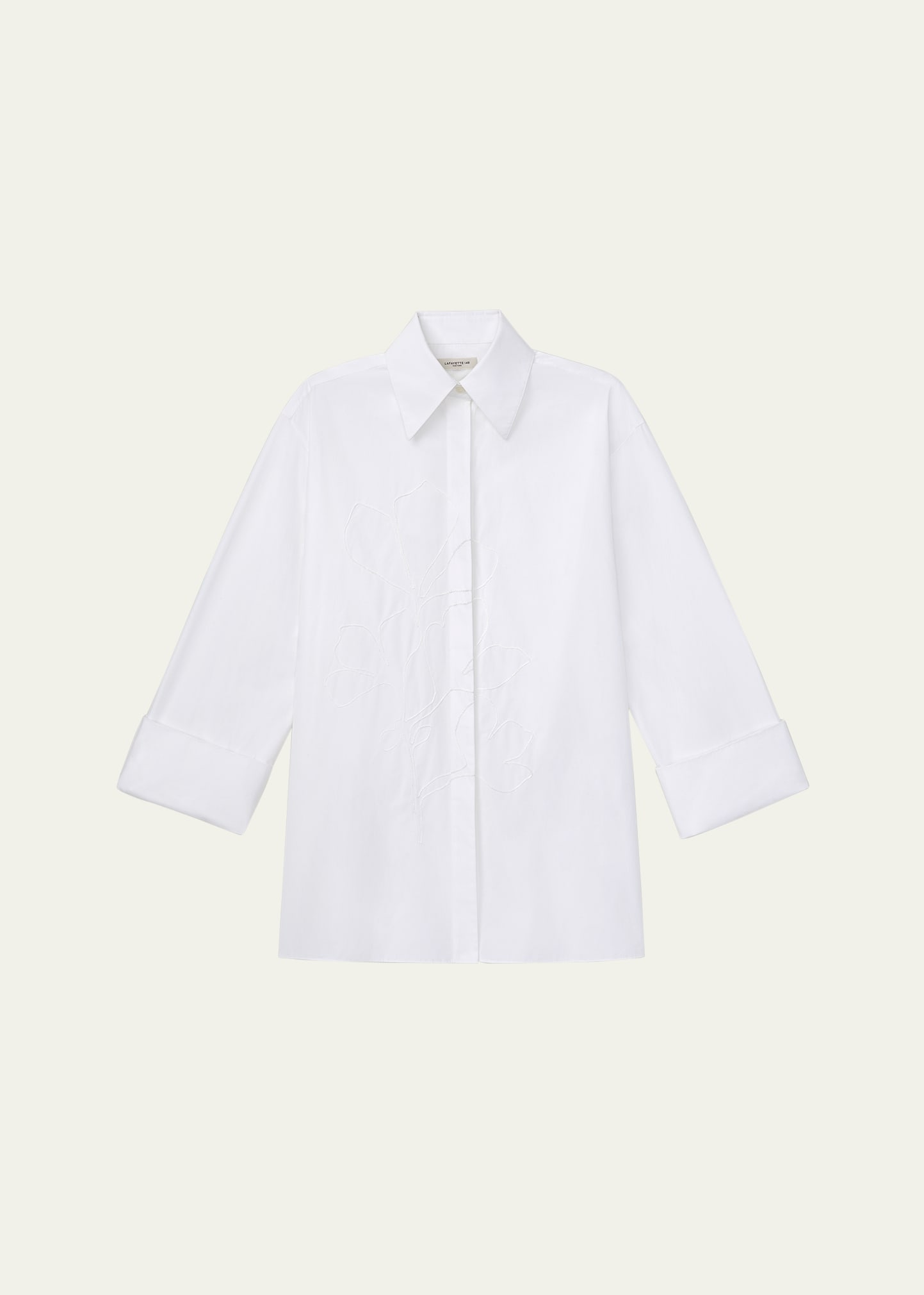 Lafayette 148 Embroidered Button-down Cotton Shirt In White